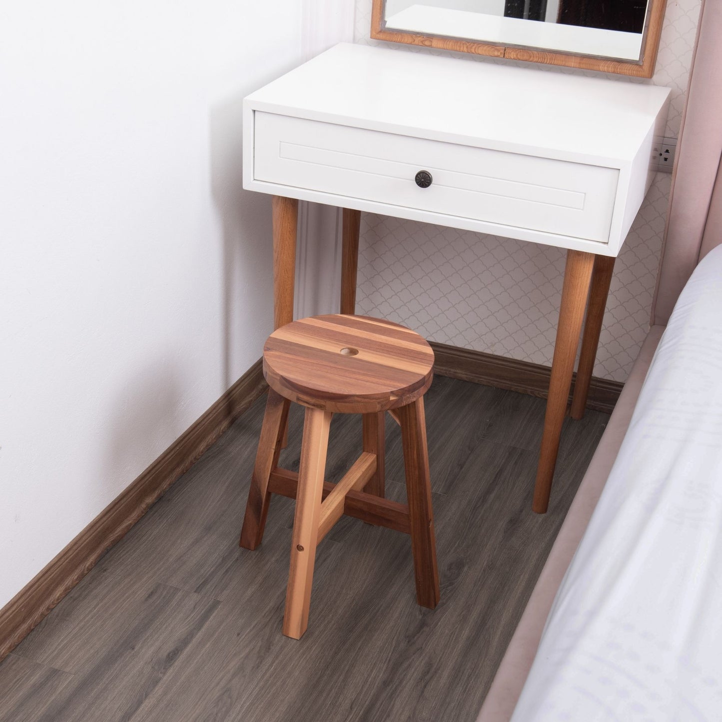 Acacia Wood Stool Round Top Chairs