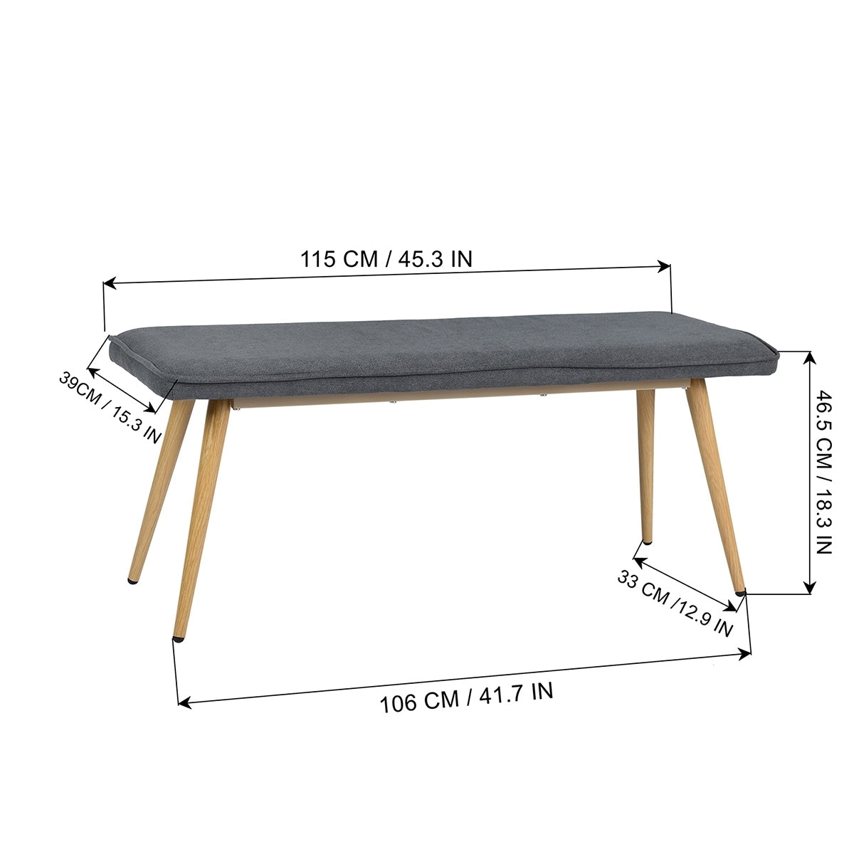 45.3" Dining Room Bench with Metal Legs - CHARCOAL