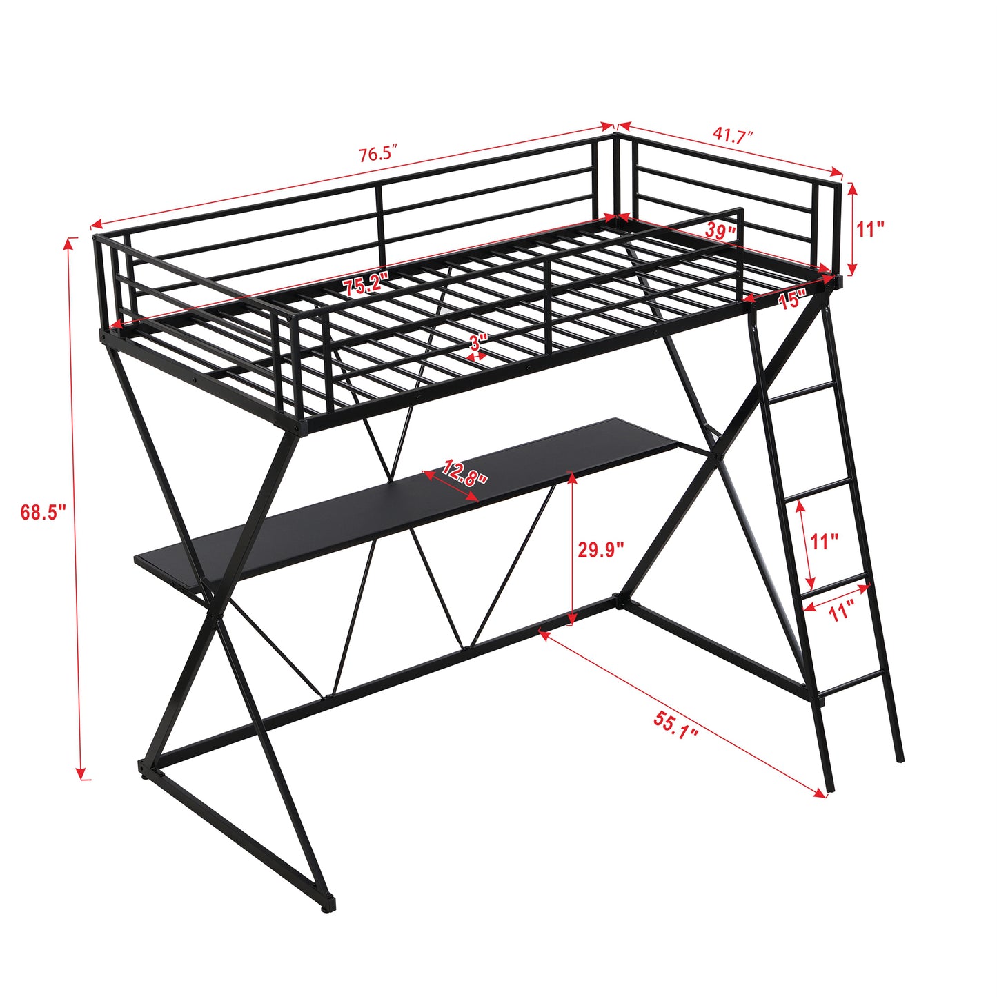 Twin Size Loft Bed with Desk