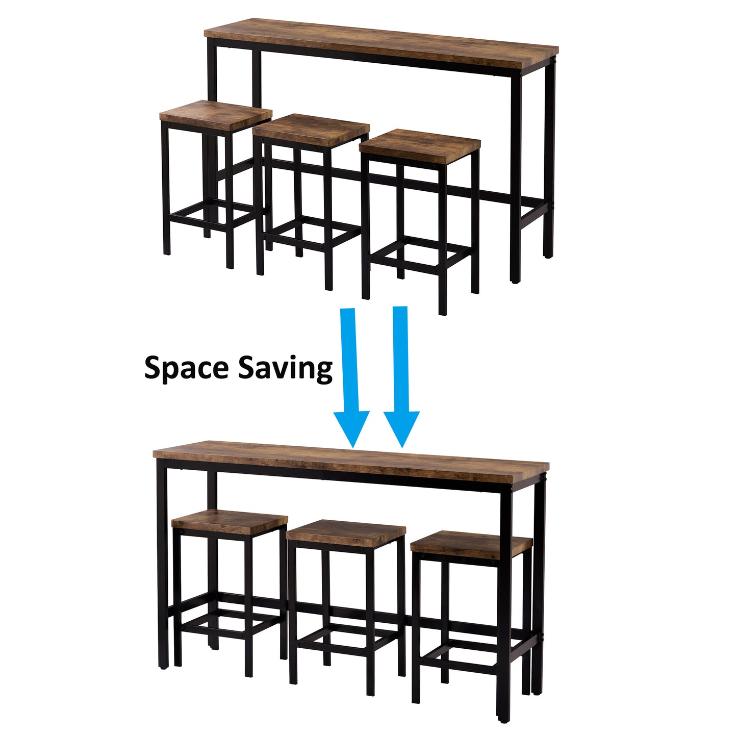 Counter Height Extra Long Dining Table Set with 3 Stools