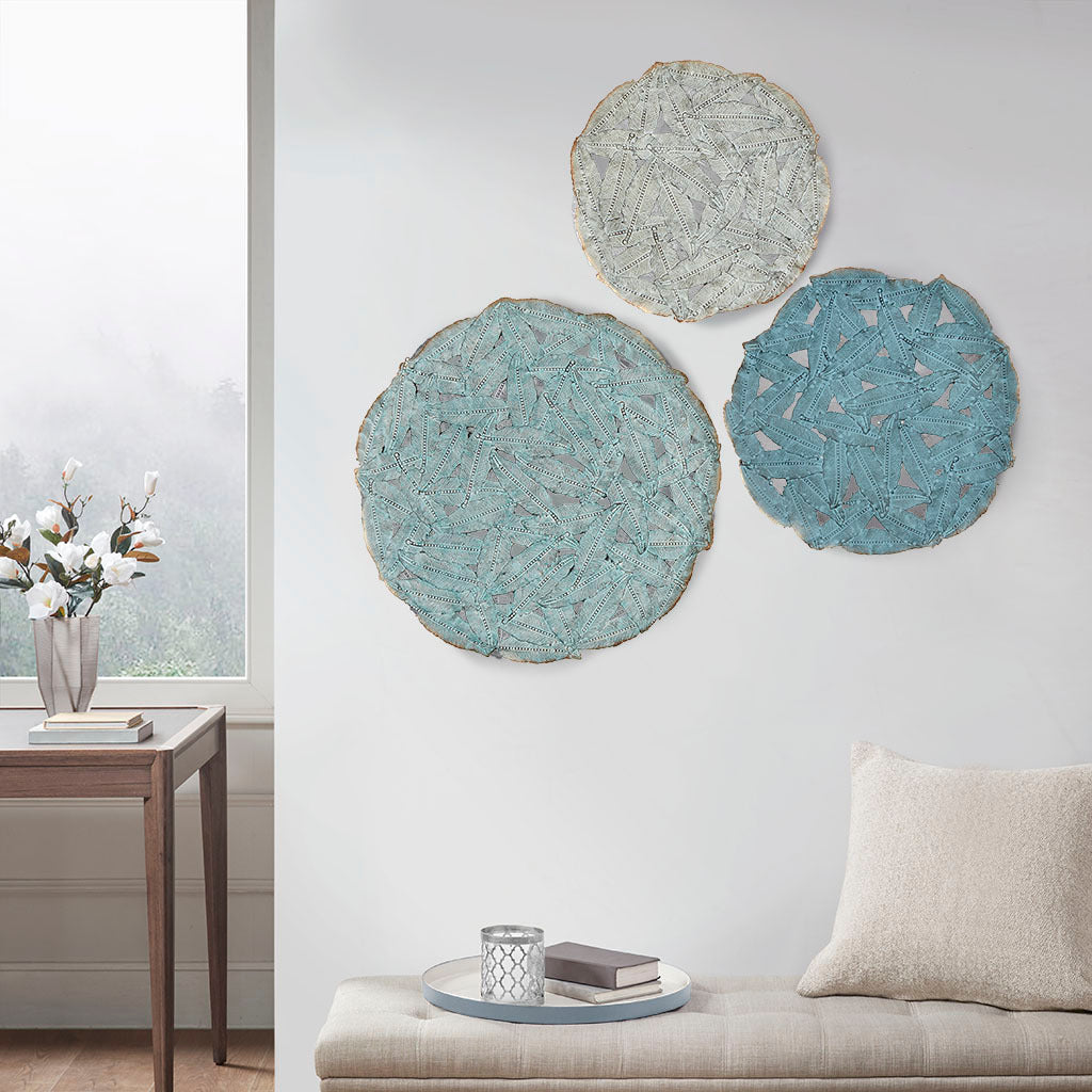 Rossi Textured Feather 3-piece Metal Disc Wall Decor Set