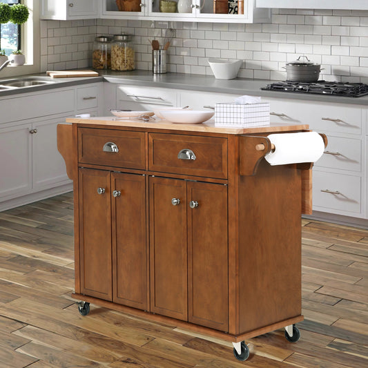 Cambridge Natural Wood Top Kitchen Island with Storage