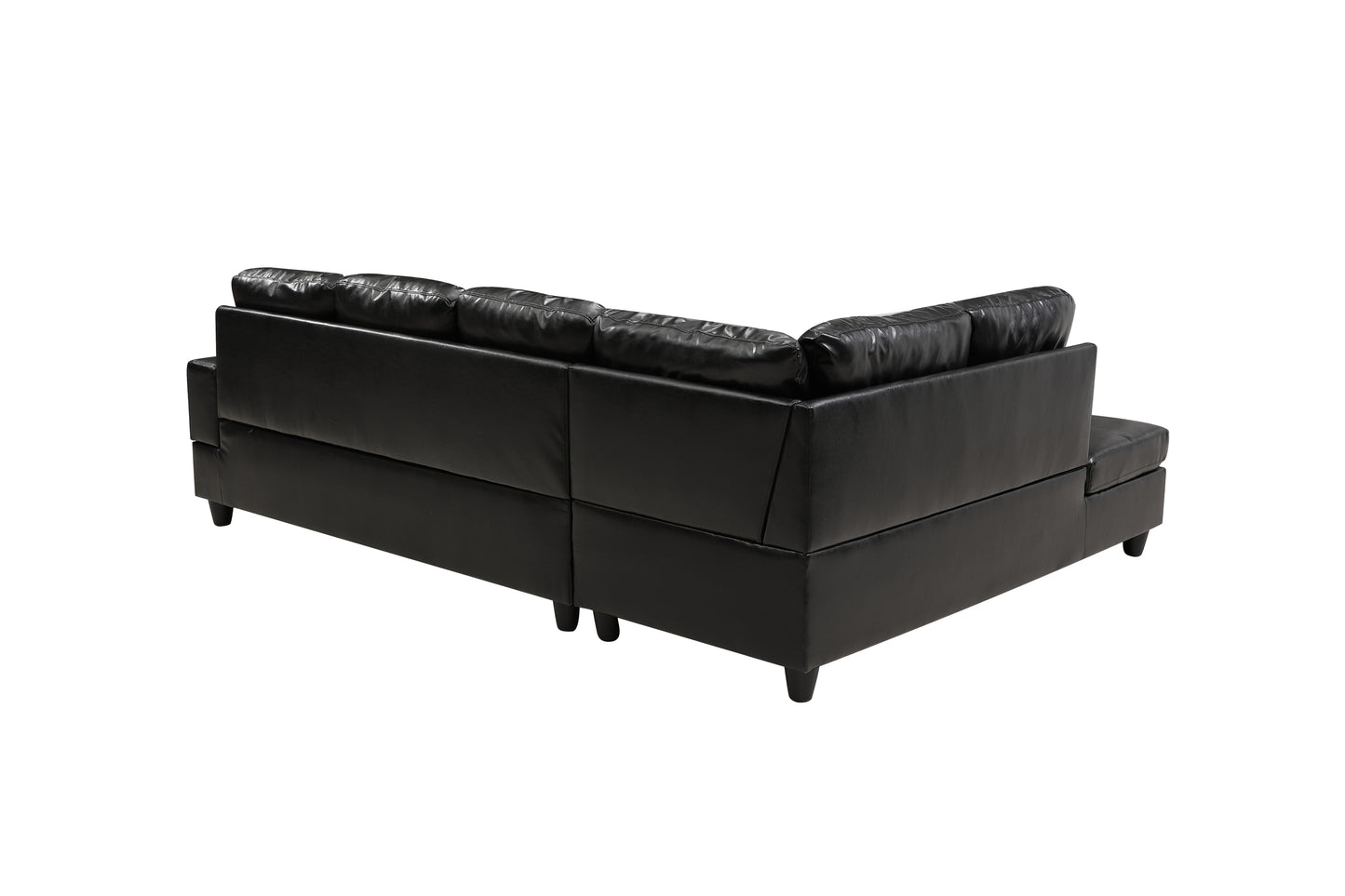 3PCS Modular Sofa Set (Black) Faux Leather Right Side Lounger with Free Storage Footrest