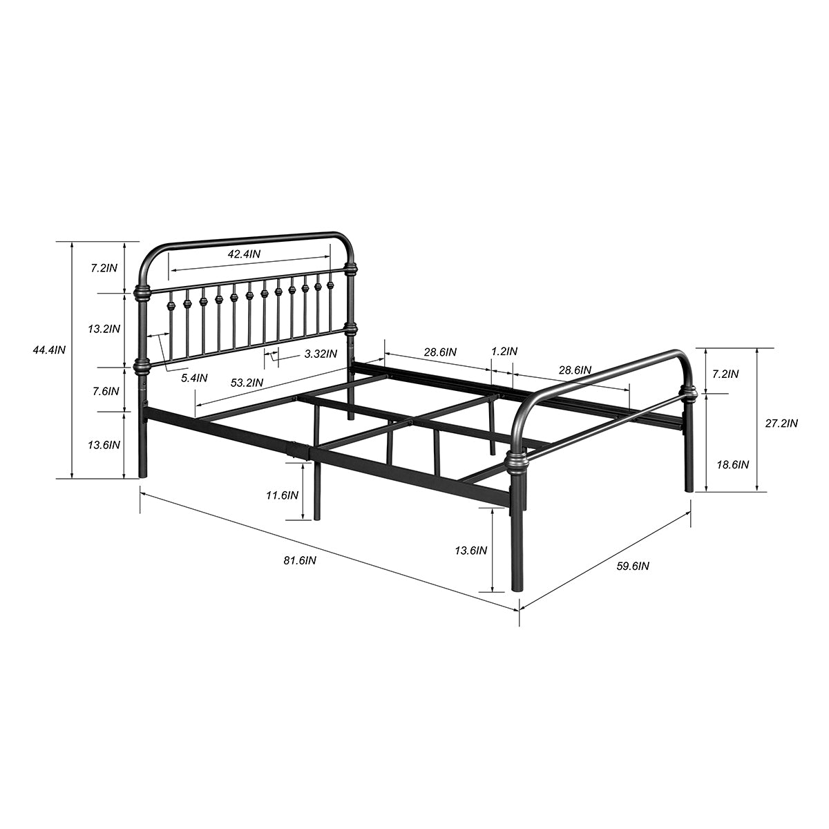 Farmhouse Metal Bed Frame Size: Full - BLACK