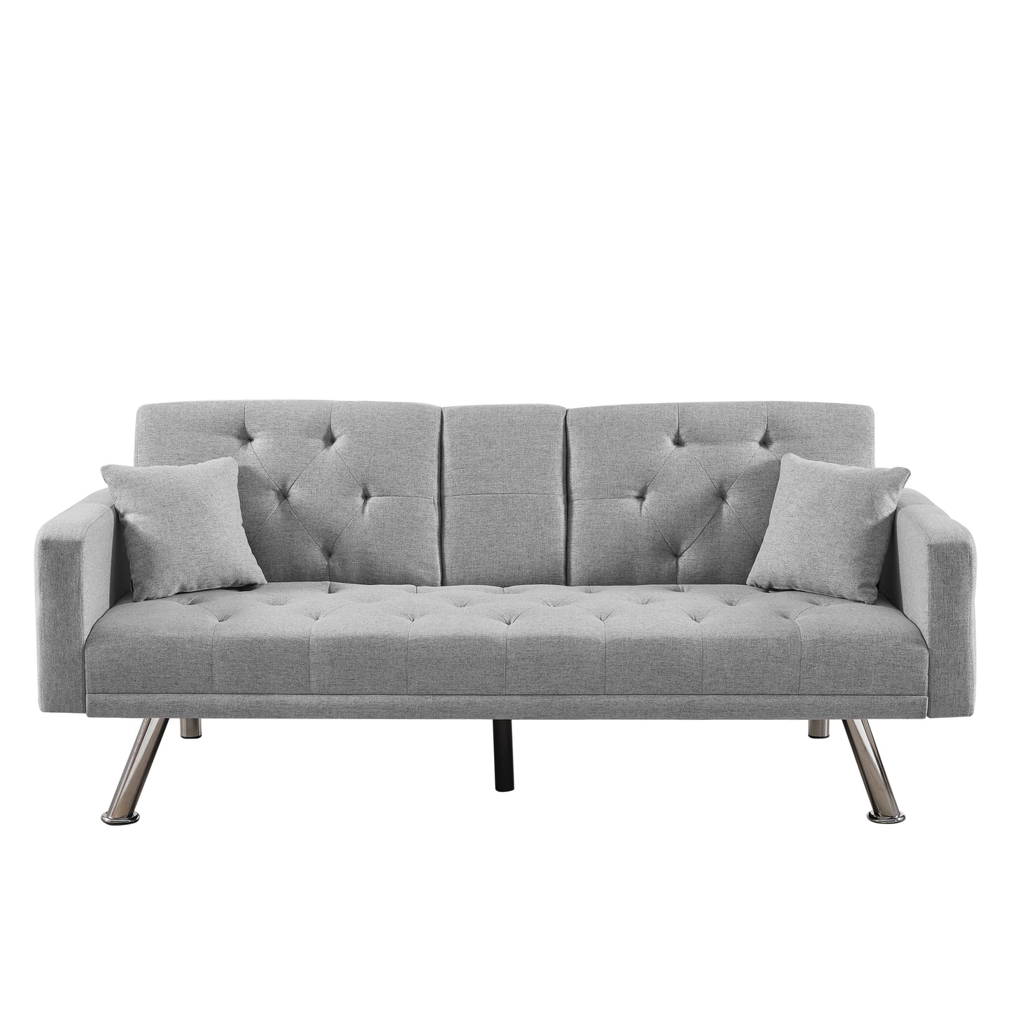 Grey Linen Convertible Sofa and Daybed Square Armrests