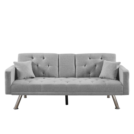 Grey Linen Convertible Sofa and Daybed Square Armrests