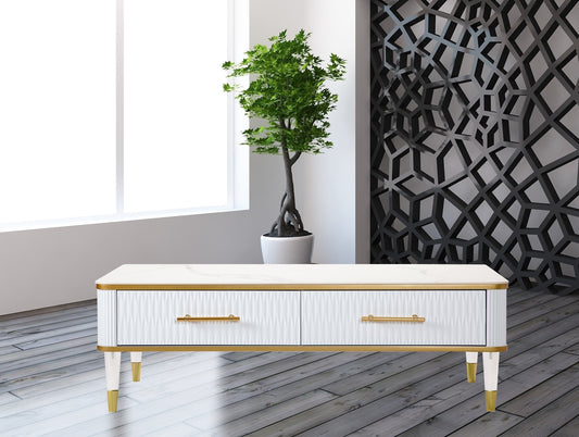 Modern White/Gold tone Coffee Table