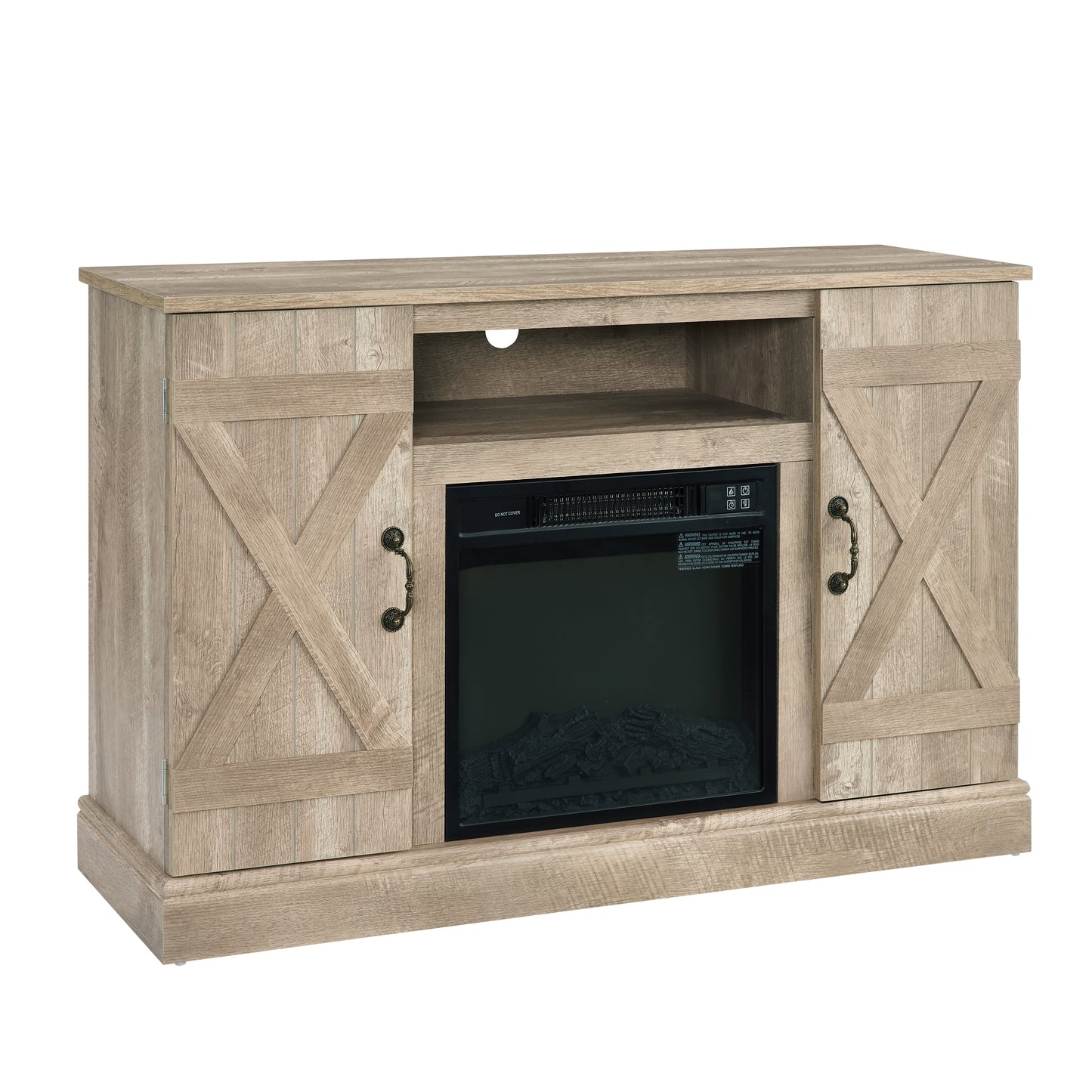 Farmhouse Classic Media TV Stand Antique Entertainment Console with 18" Fireplace Insert for TV up to 50"