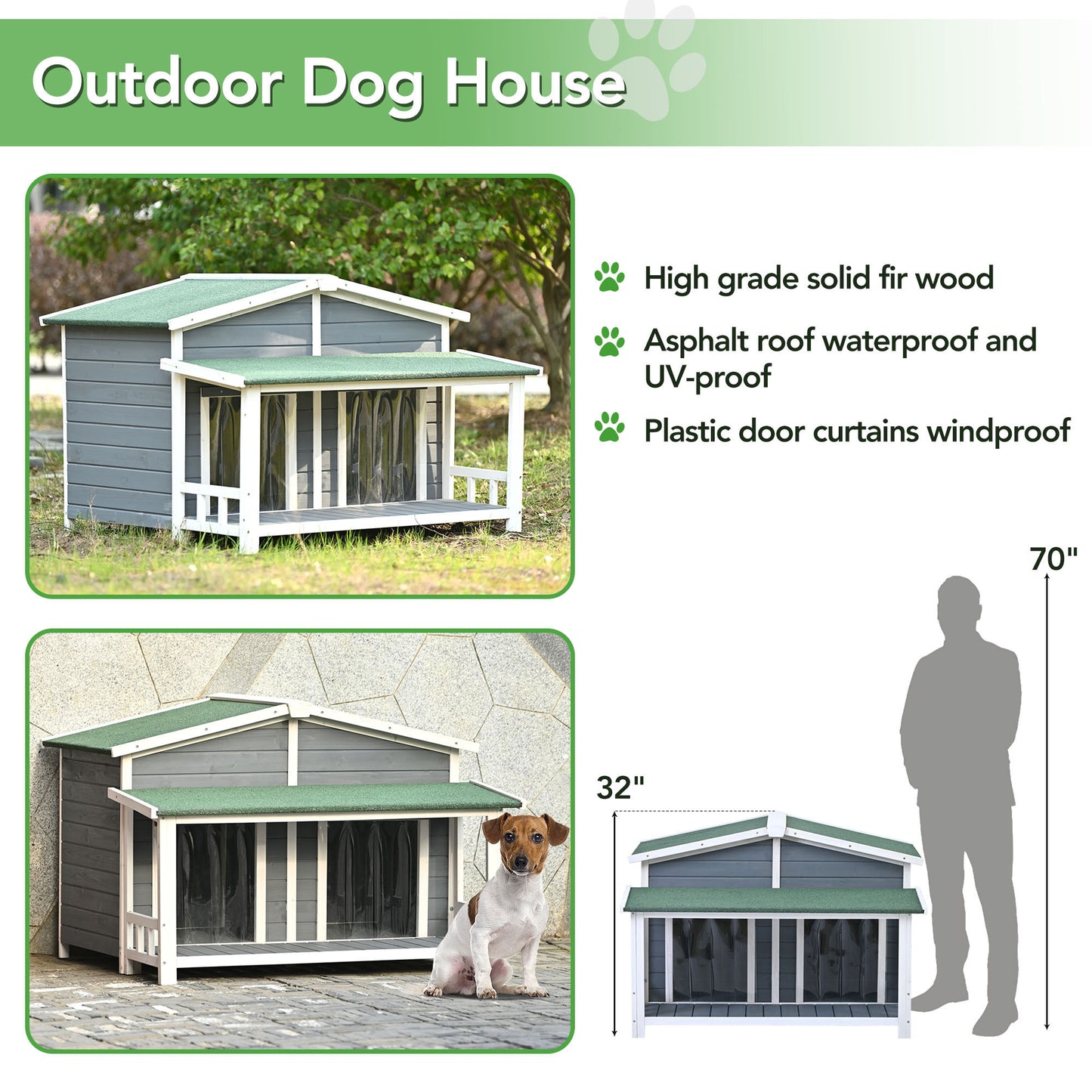 Large Wooden Dog House,Outdoor & Indoor Dog Crate