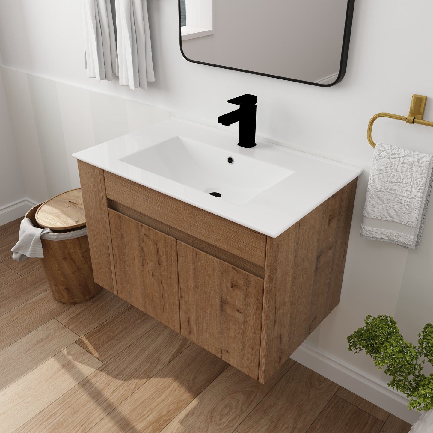 30" Bathroom Vanity With White Ceramic Basin