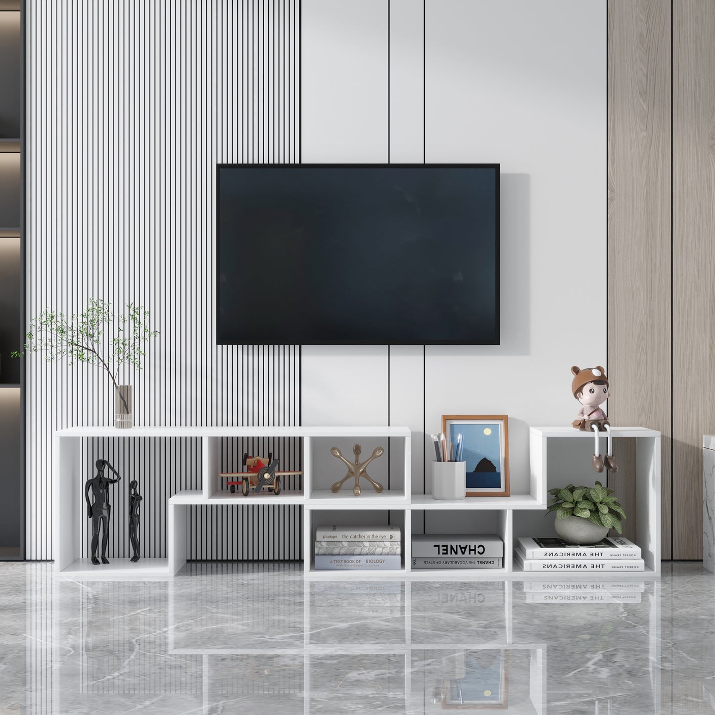 Double L-Shaped TV Stand- White