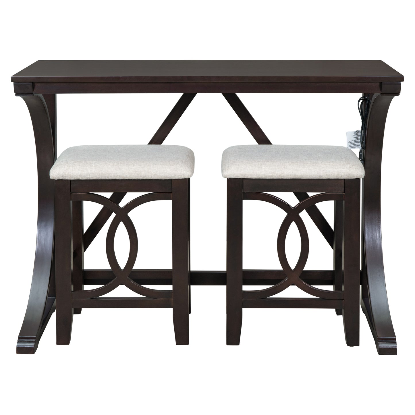 Farmhouse 3-Piece Counter Height Dining Table Set with USB Port