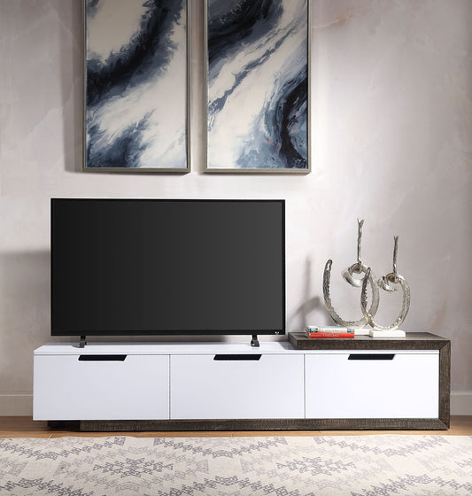 ACME Orion TV Stand, White High Gloss & Rustic Oak