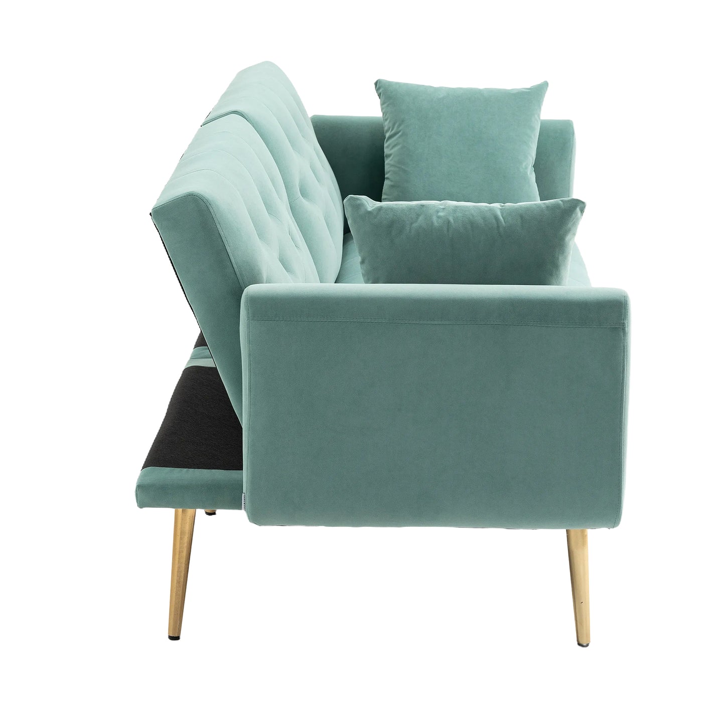 Velvet Accent Sofa with Gold Legs, Light Teal