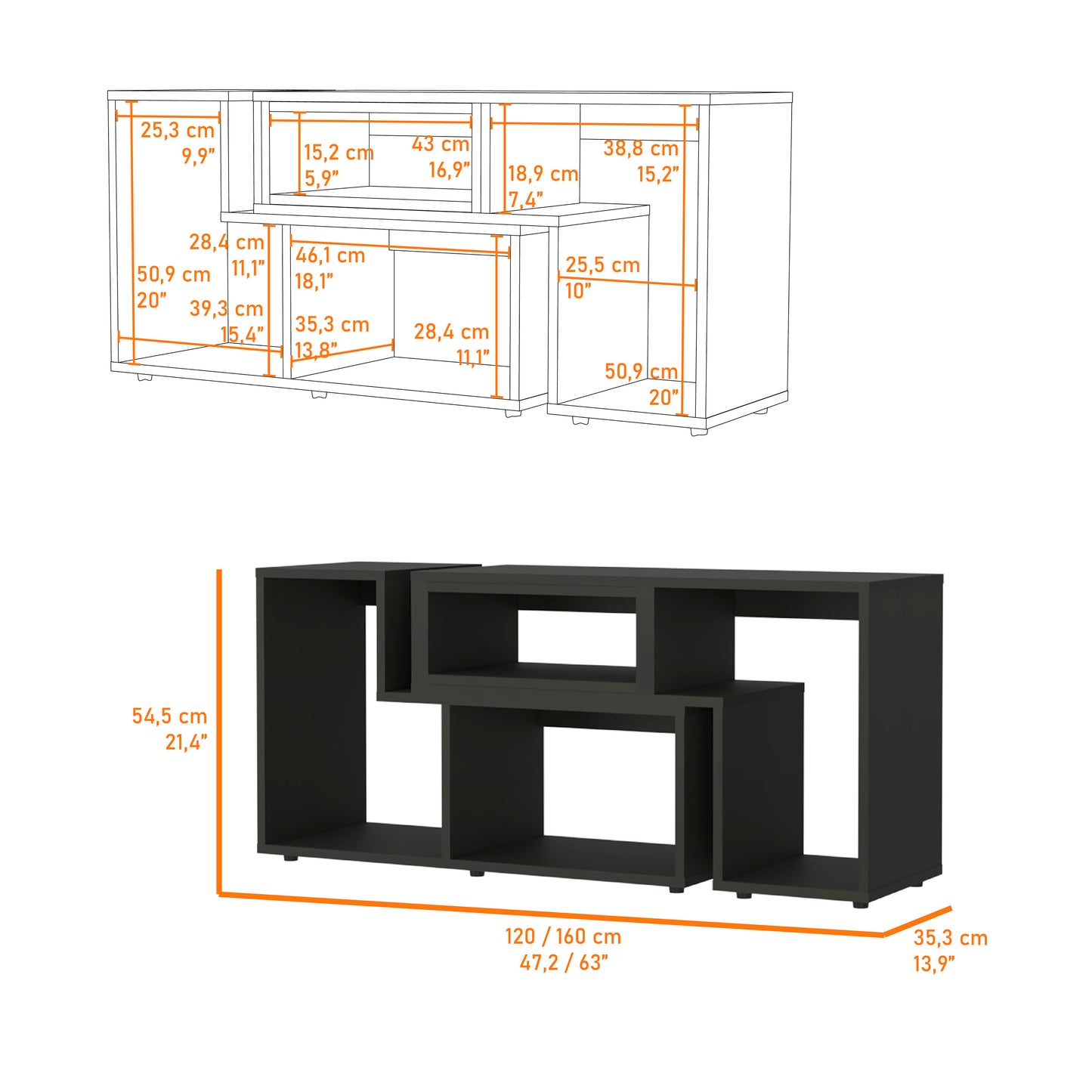 Anacapa Rectangle Reversible TV Stand Black