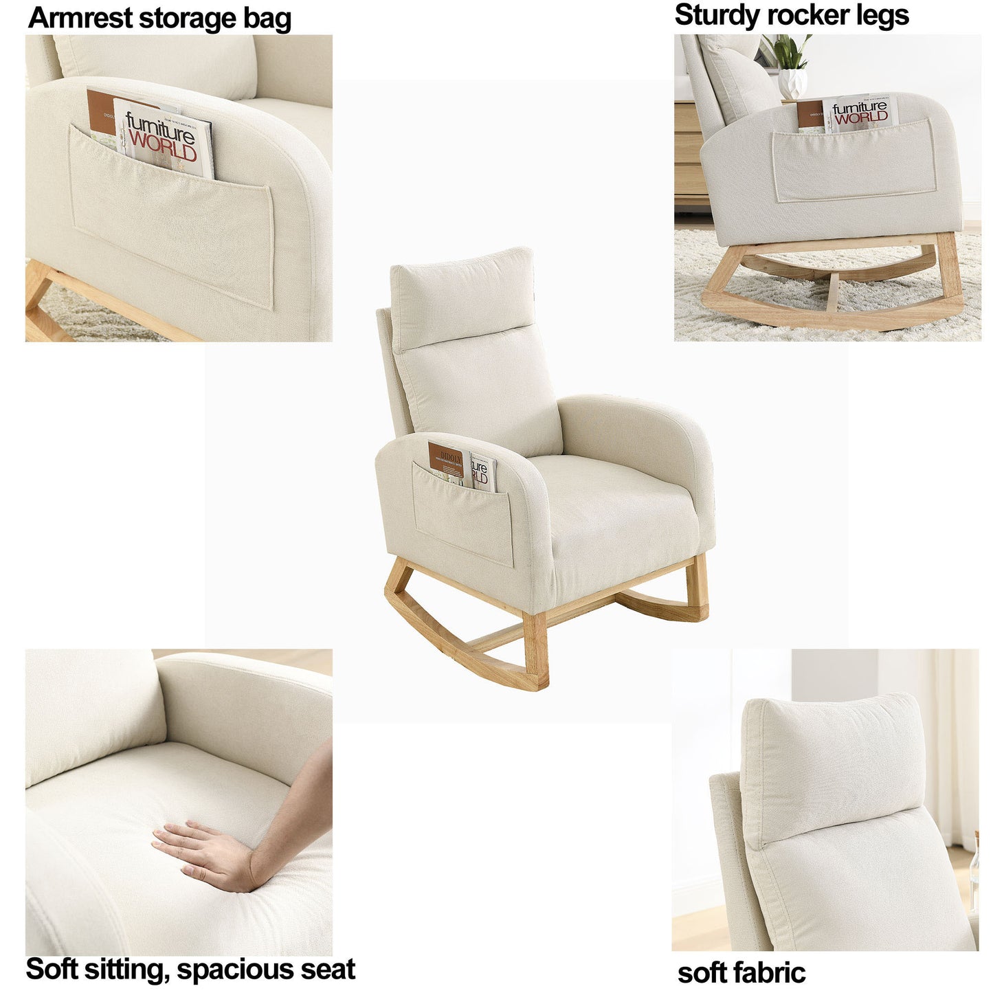 Welike 27.6"W Modern Accent High Backrest Rocking Chair