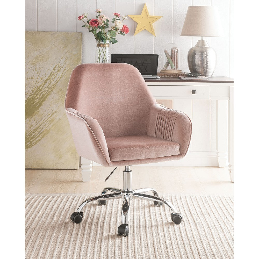 Eimer Office Chair in Peach Velvet & Chrome