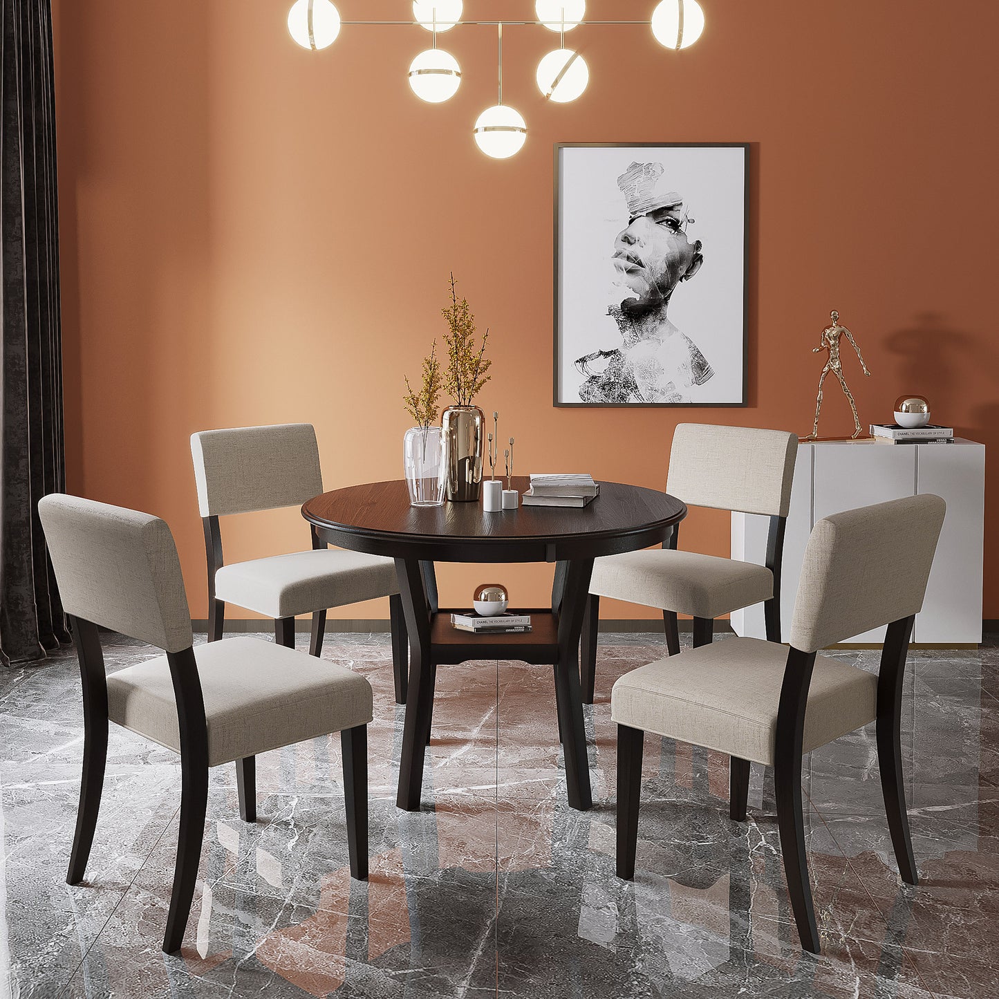 Marta Round 5-Piece Kitchen Dining Table Set