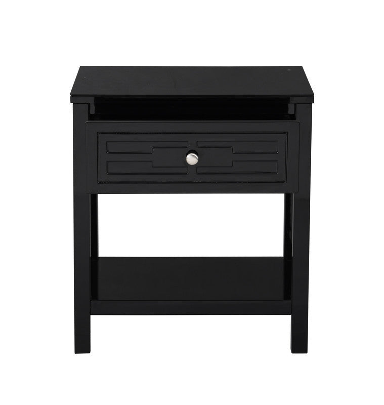 Dylan Black Wooden Nightstand / End Table with Glass Top and Drawer