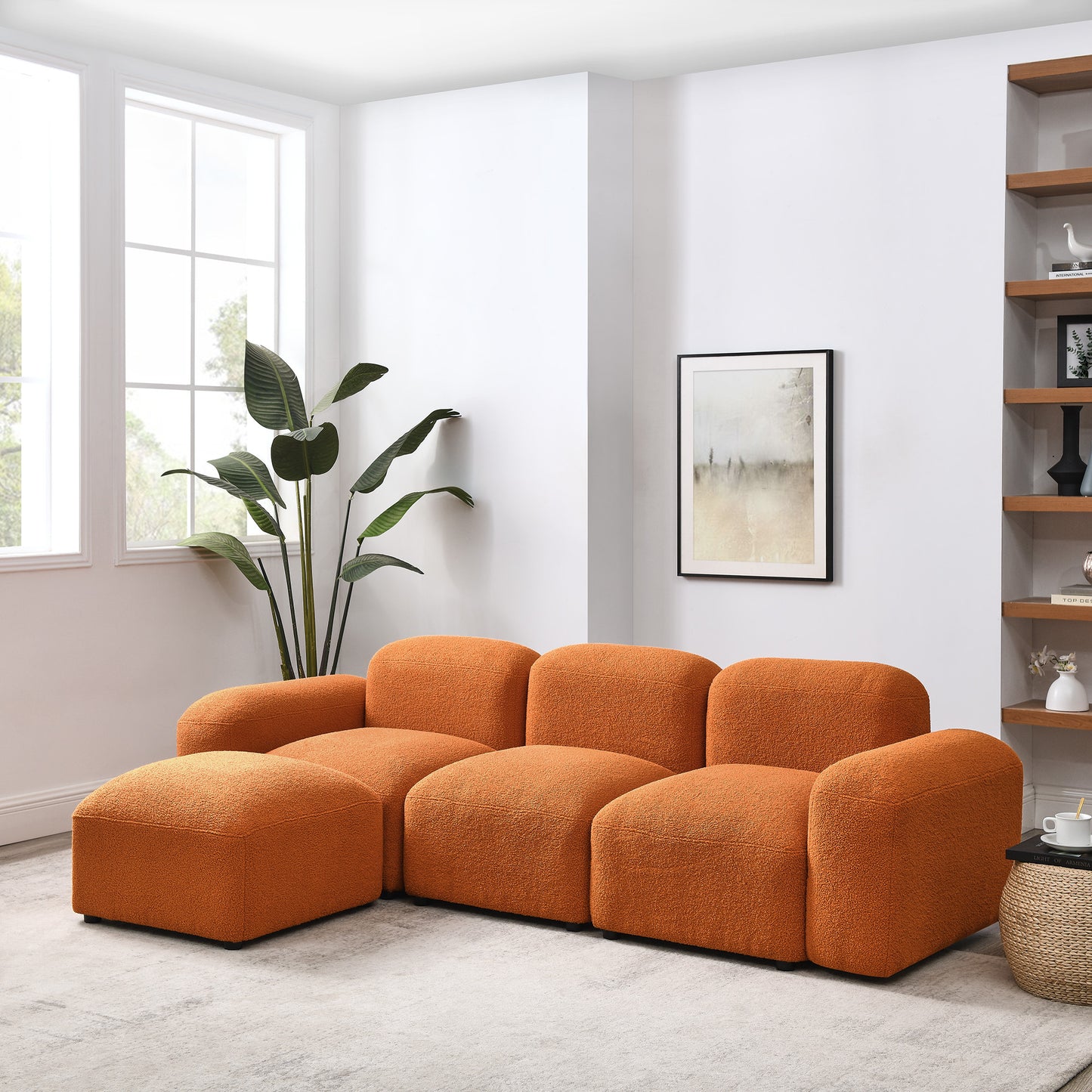 L-Shape Modular Sectional Sofa, Orange.