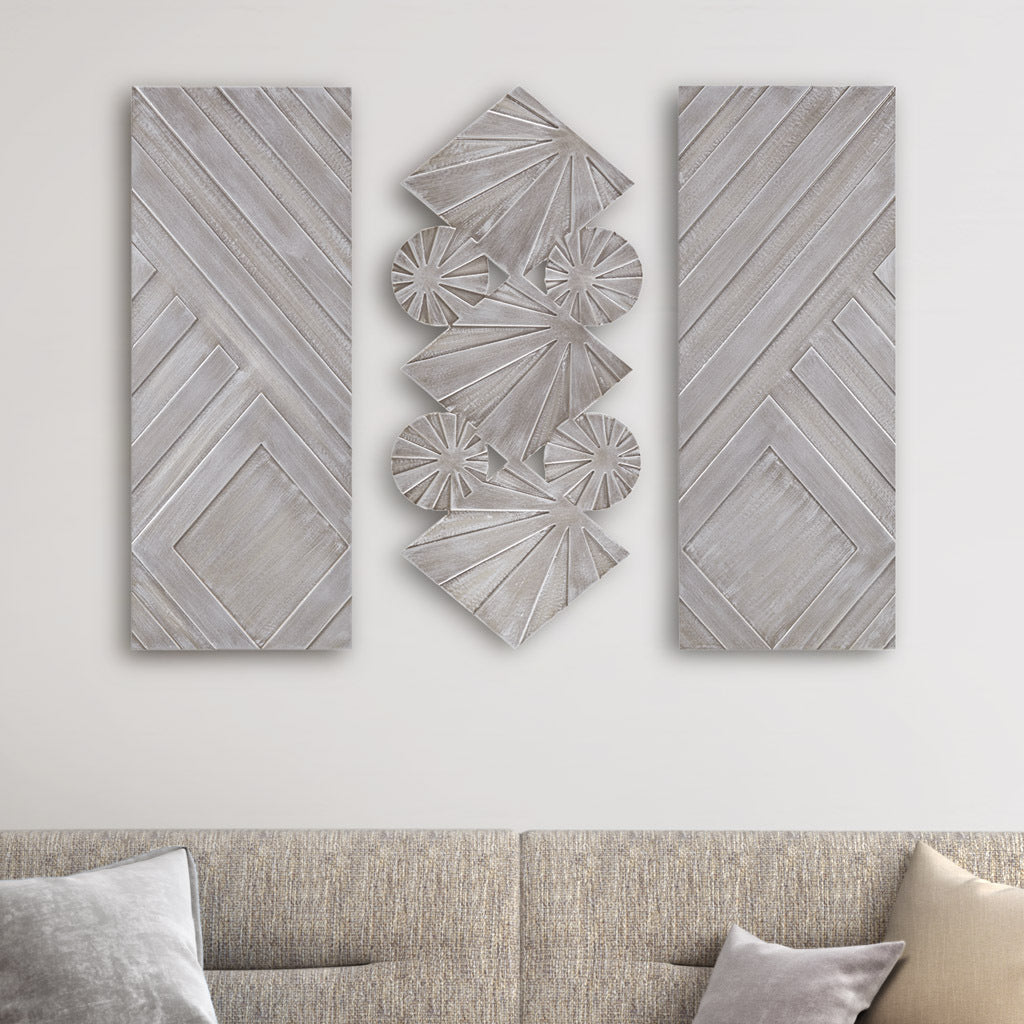 Ash Carved Wood 3 Piece Set Wall Decor