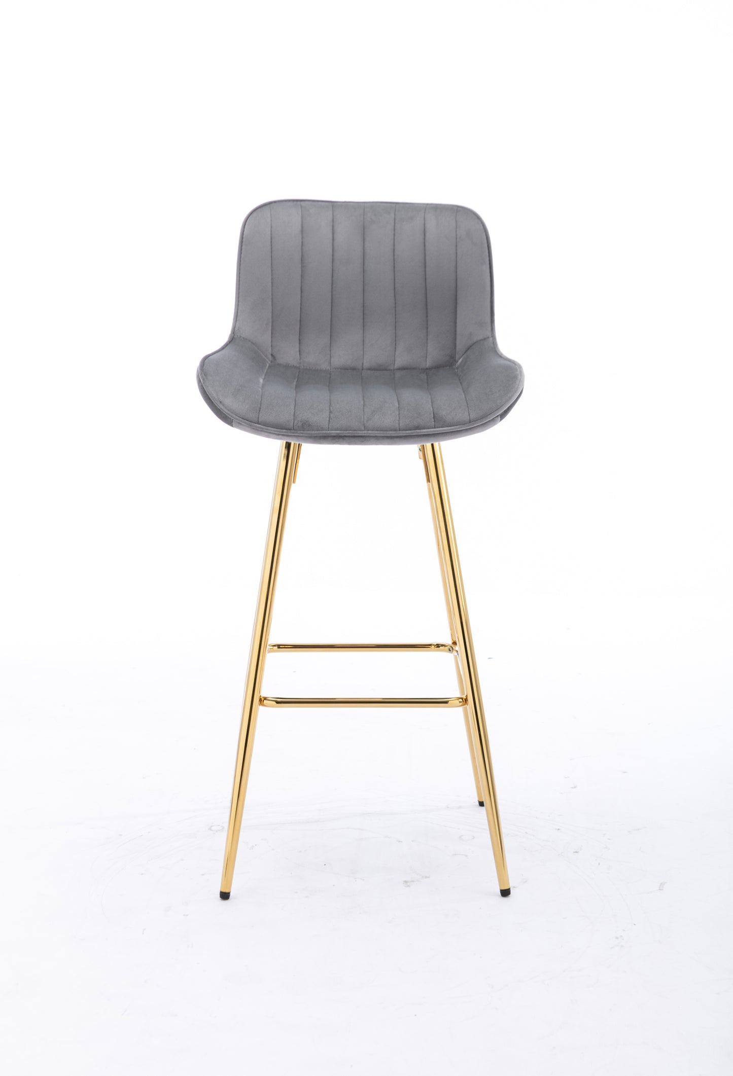 26 inch Set of 2 Velvet Fabric Golden Leg Bar Stool Gray