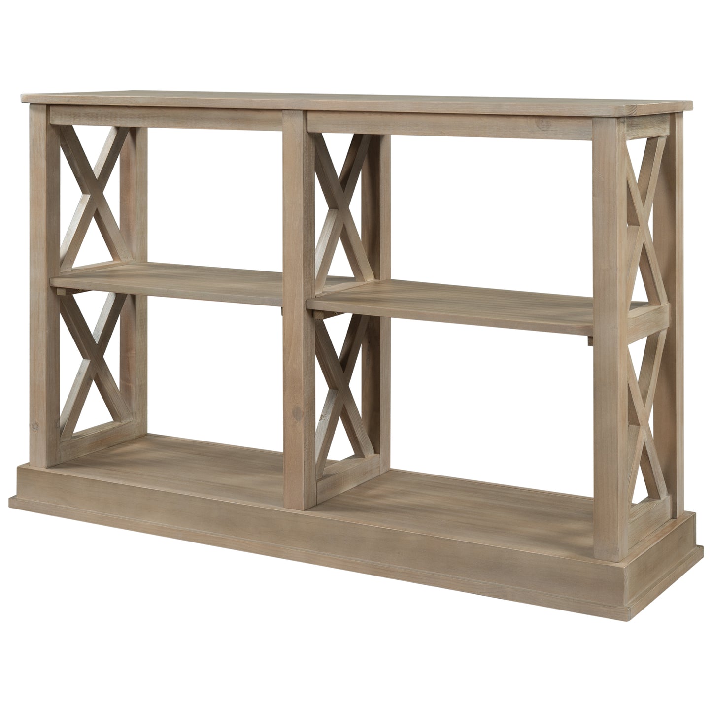 Console Table with 3-Tier Open Storage Shelves, White Washed