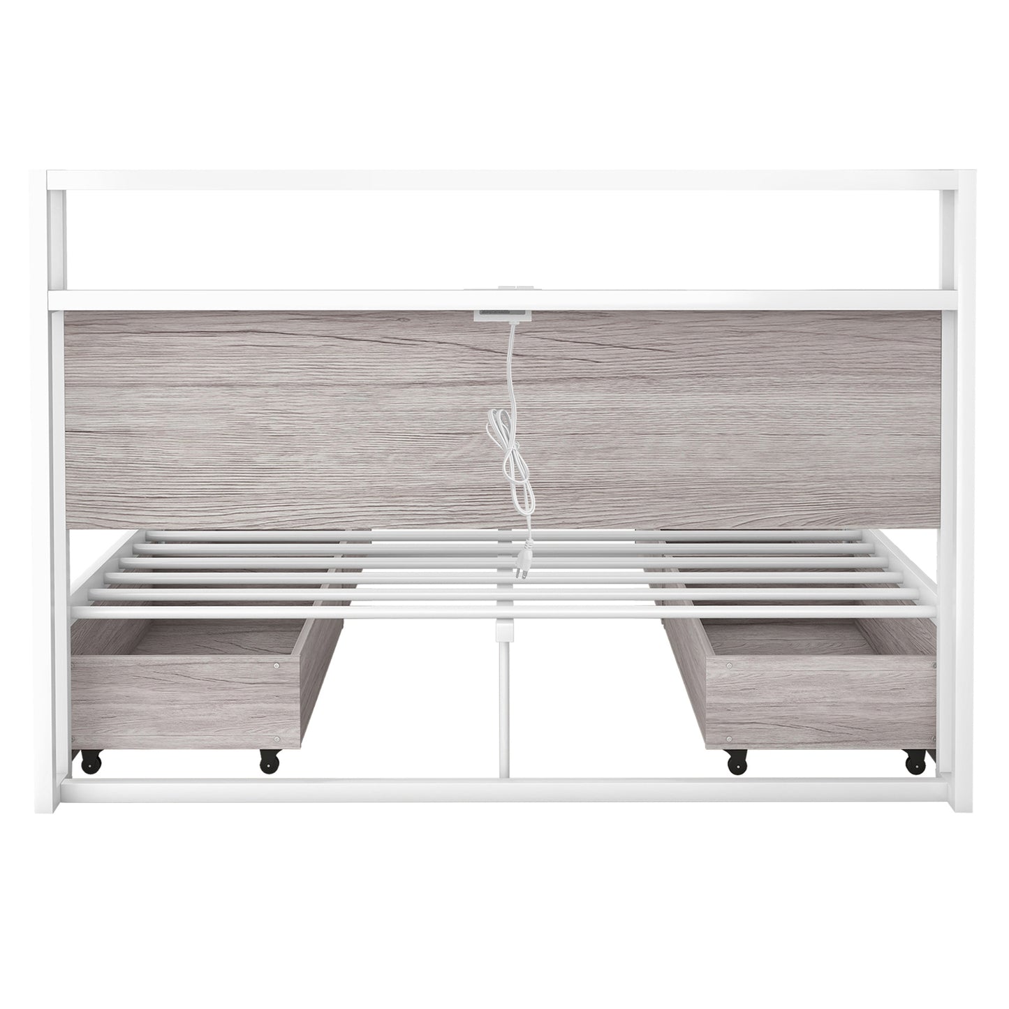 Full Size Metal Platform Bed Frame with Four Drawers, White