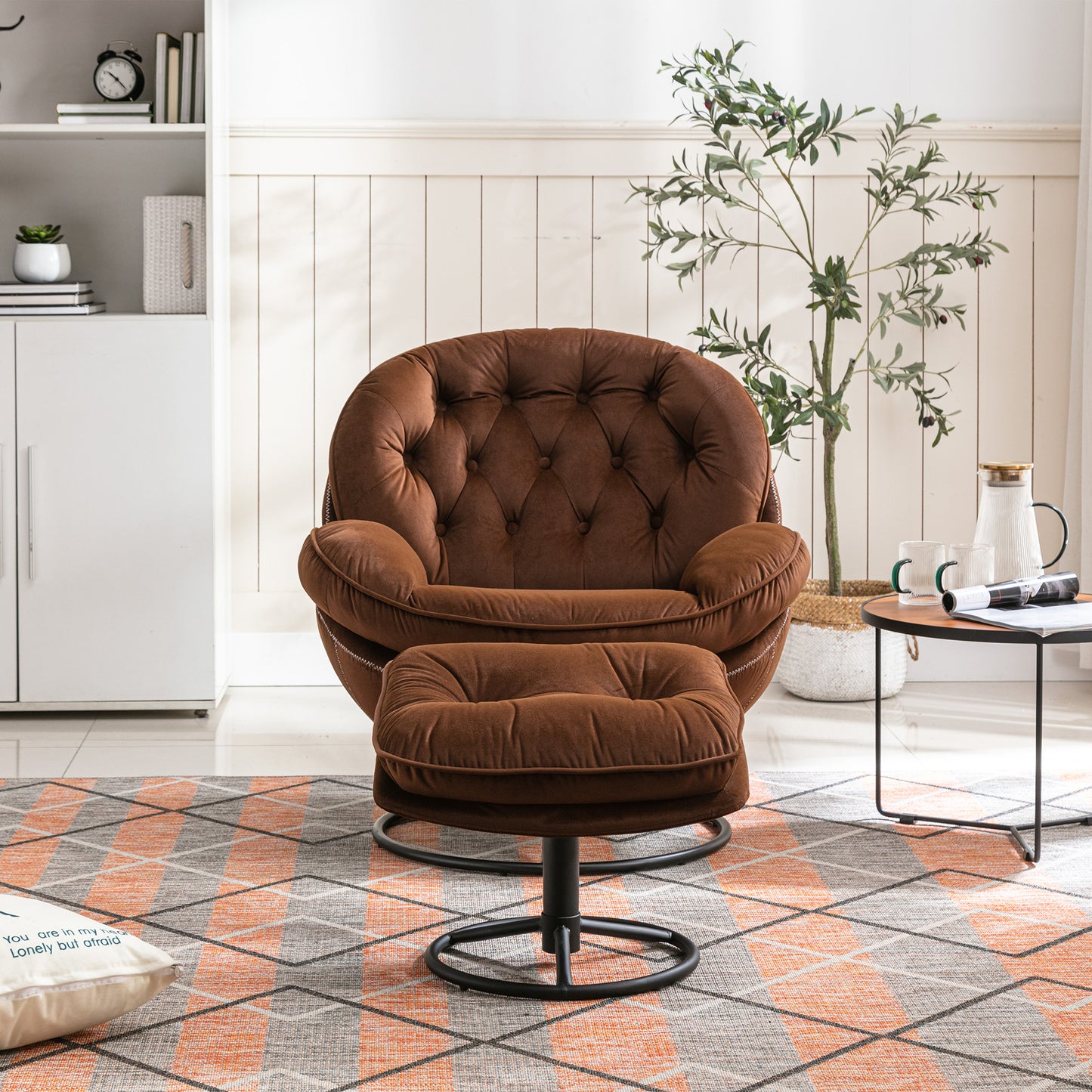 Accent Chair with Ottoman-BROWN