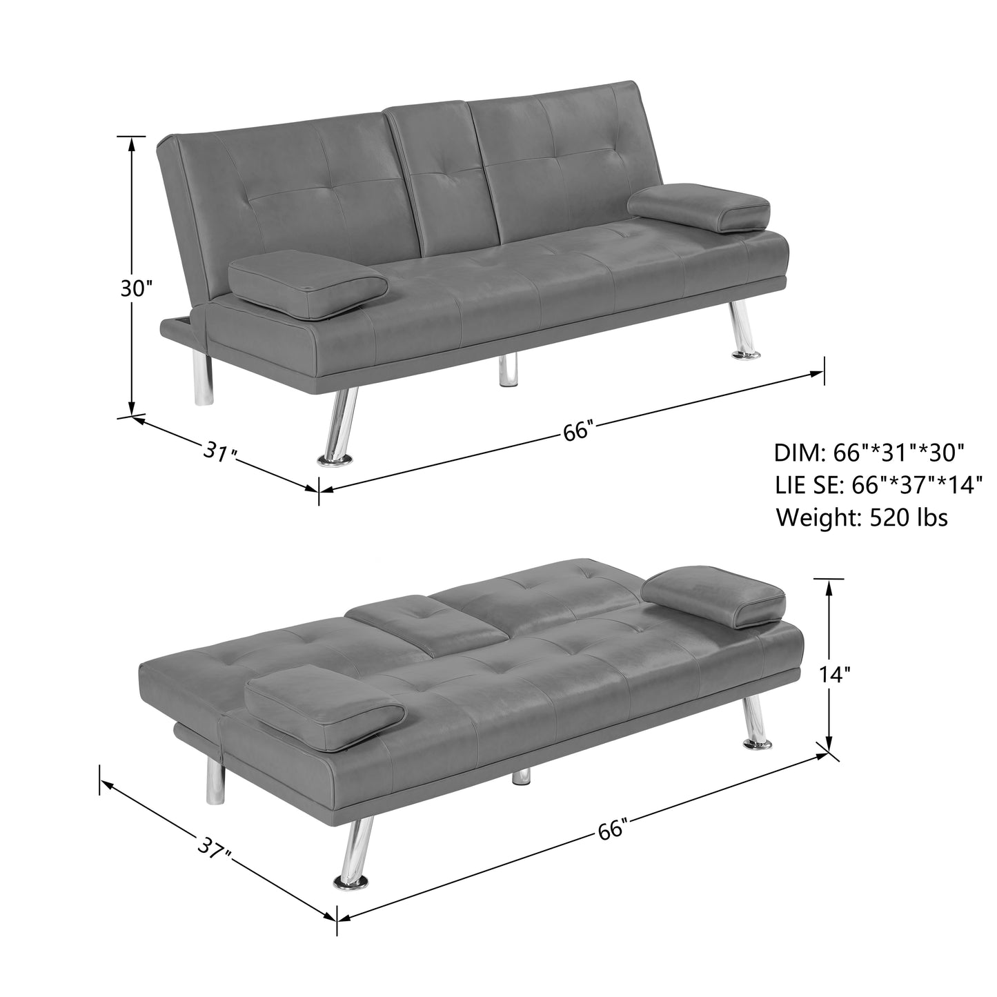 Classic PU Leather Convertible Sofa - Futon