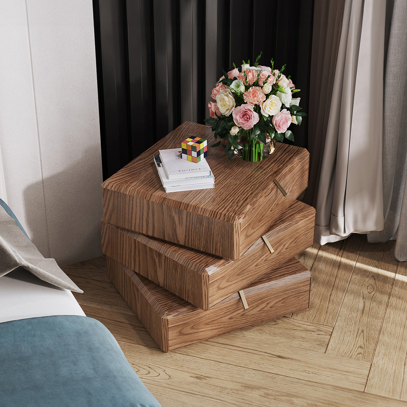 Walnut Magic Cube Storage Nightstand