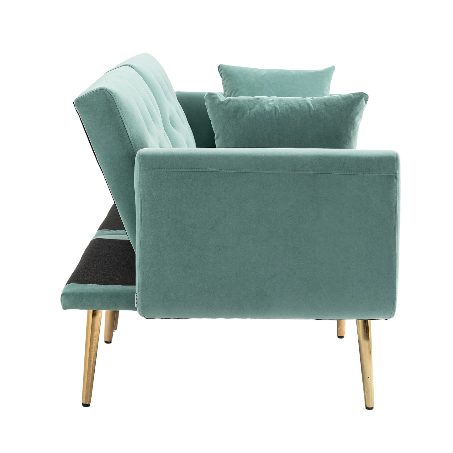 Velvet Accent Sofa with Gold Legs, Light Teal