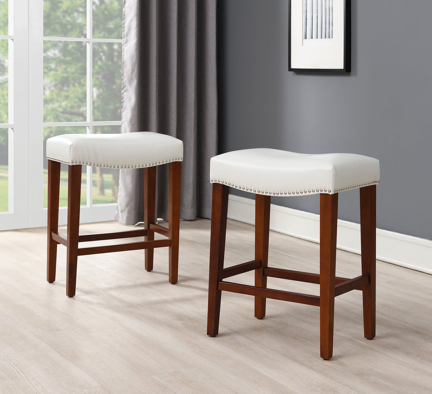 White Leather Barstool Set of 2