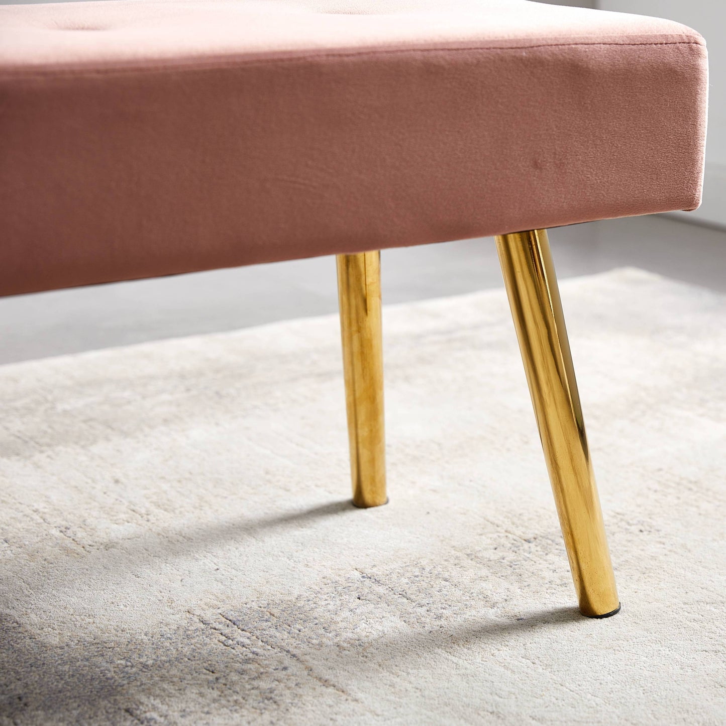 Tilley Long Bench -Pink Tufted Velvet With Gold Legs