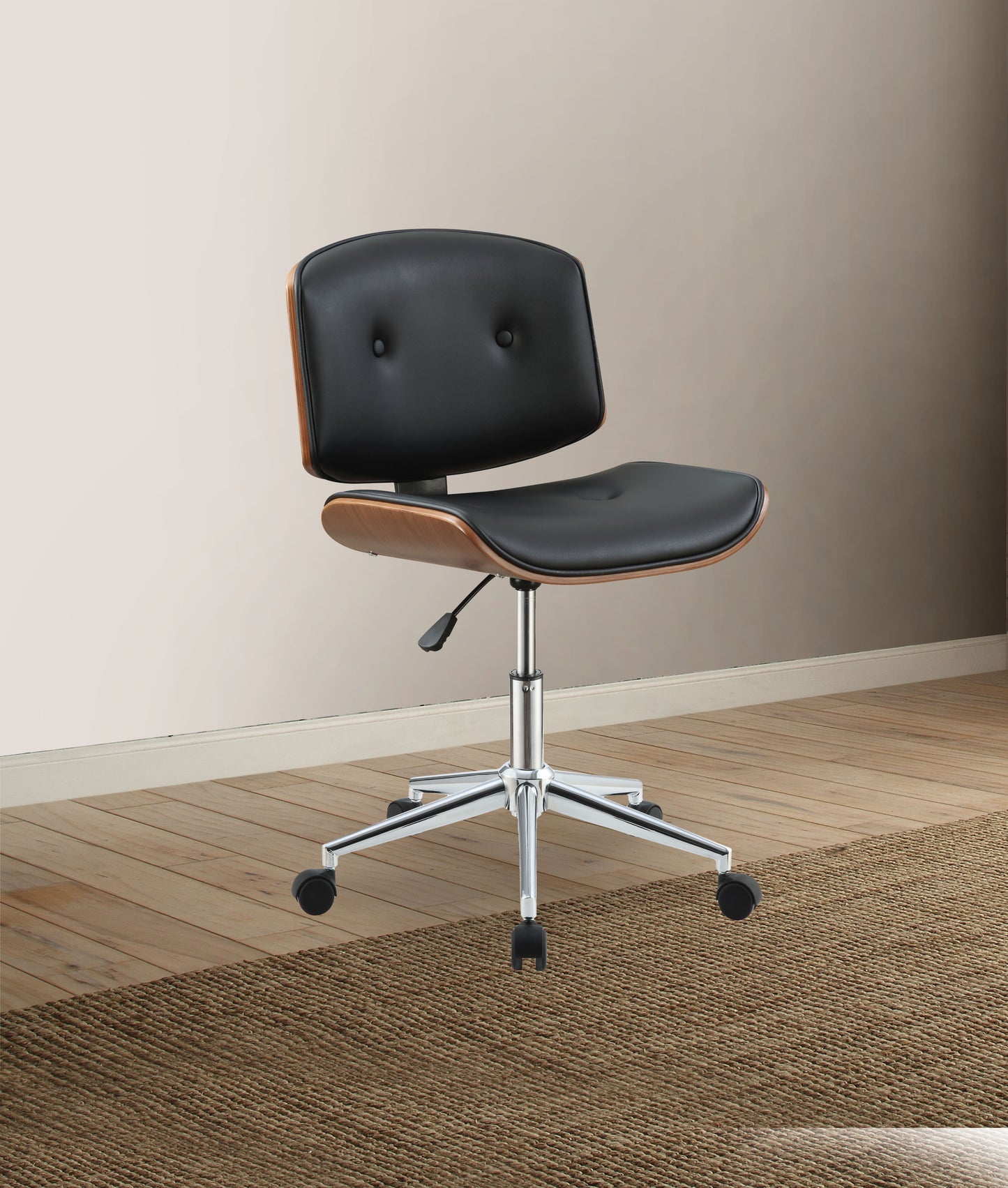 Camila Office Chair in Black PU & Walnut