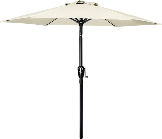 Simple Deluxe 7.5' Patio Outdoor Table Market Yard Umbrella with Push Button Tilt/Crank, 6 Sturdy Ribs for Garden, Deck, Backyard, Pool, 7.5ft, Beige