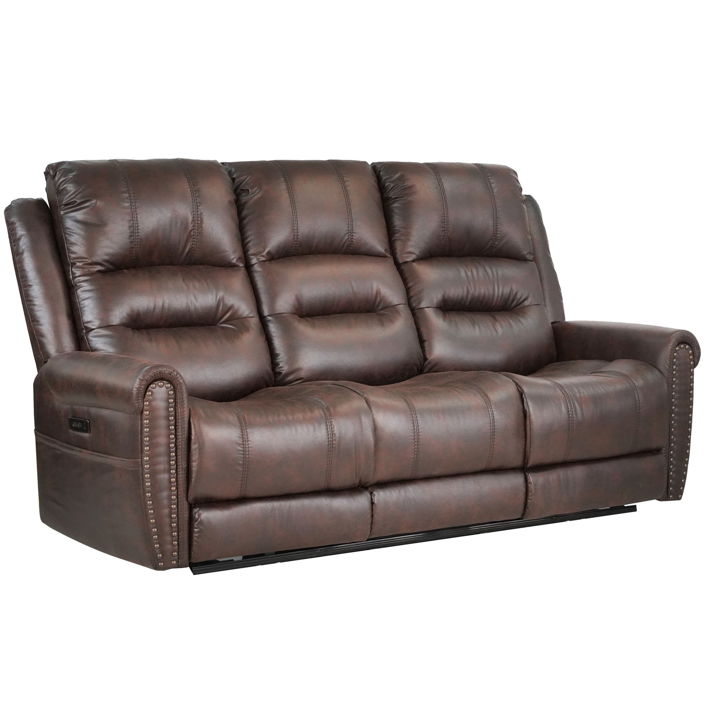 Slora Leather Gel Brown Power Reclining 81.5" Sofa With Power Headrest and Dropdown Center Table ( Sofa )