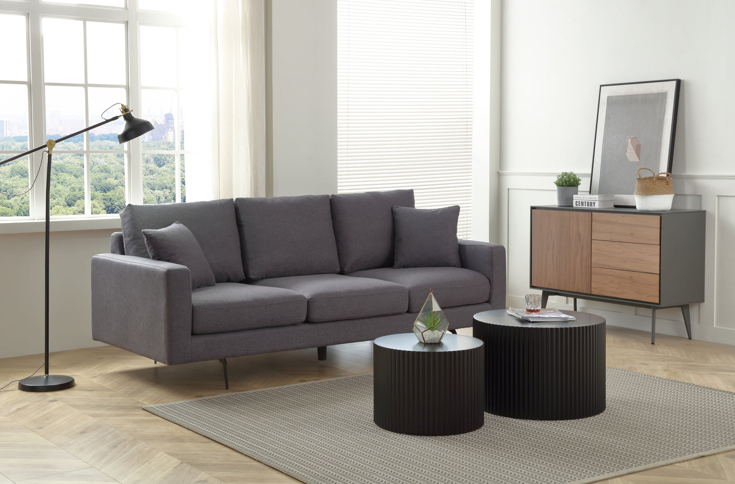 Modern Grey Three-Seat Sofa