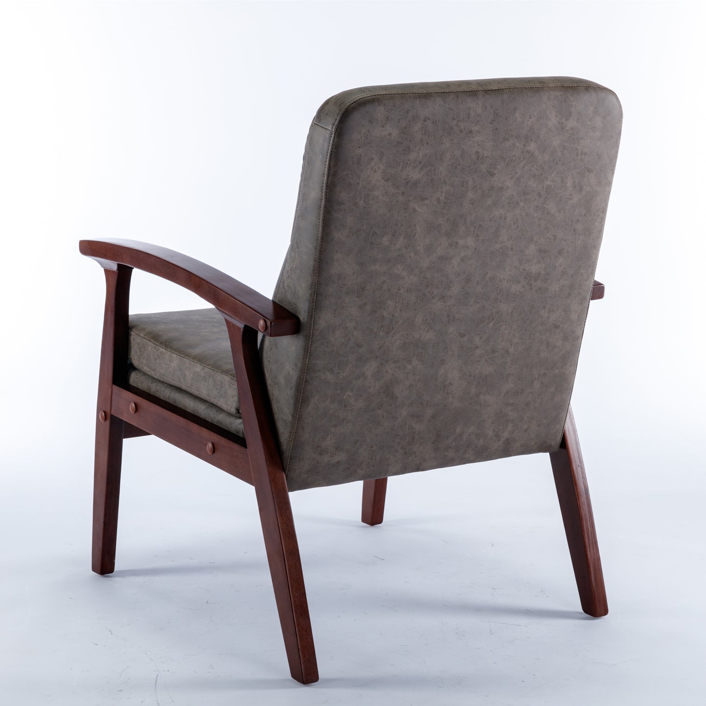 Retro Modern Solid Wood Armrest Accent Chair-Khaki