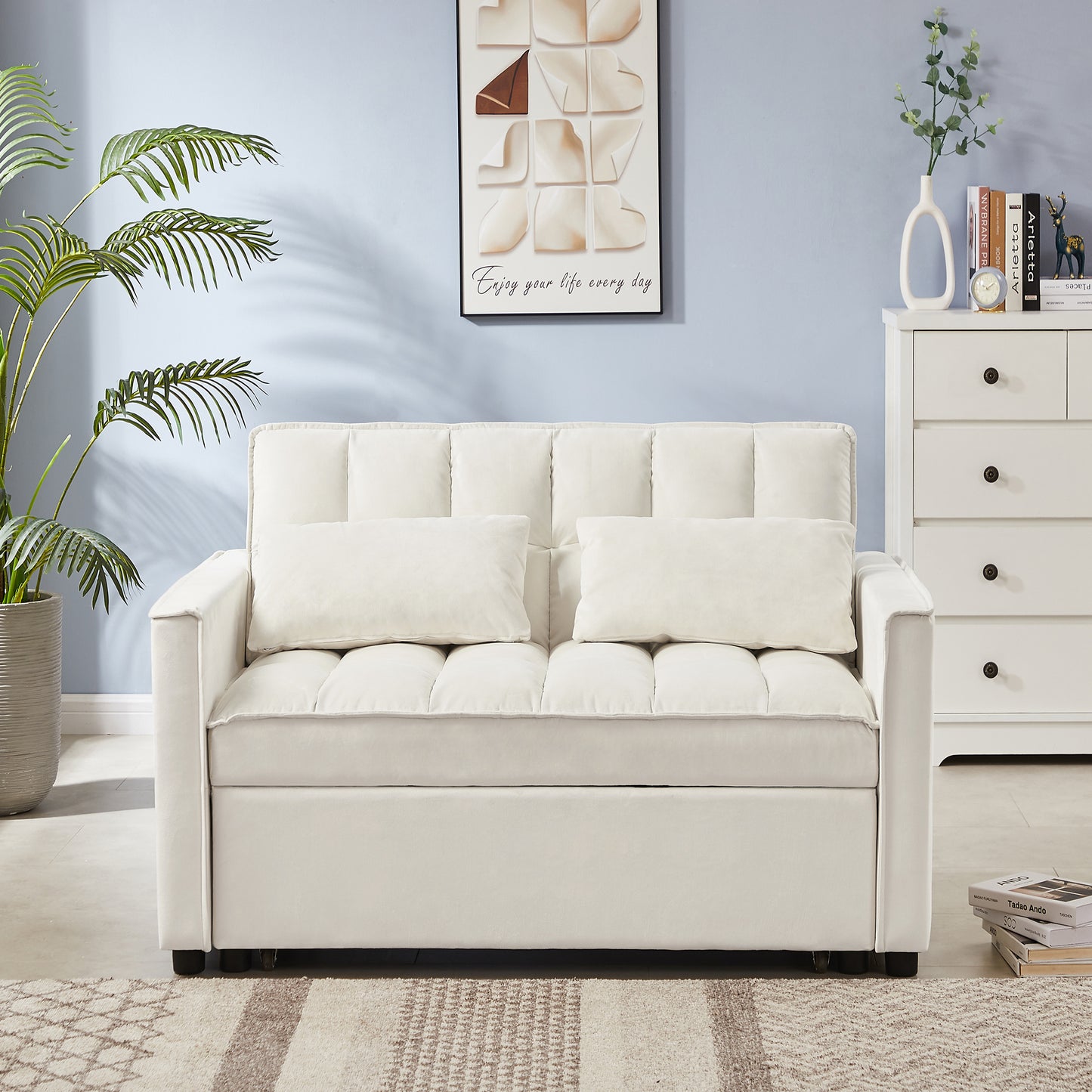 Off White Velvet Loveseat Sofa Bed