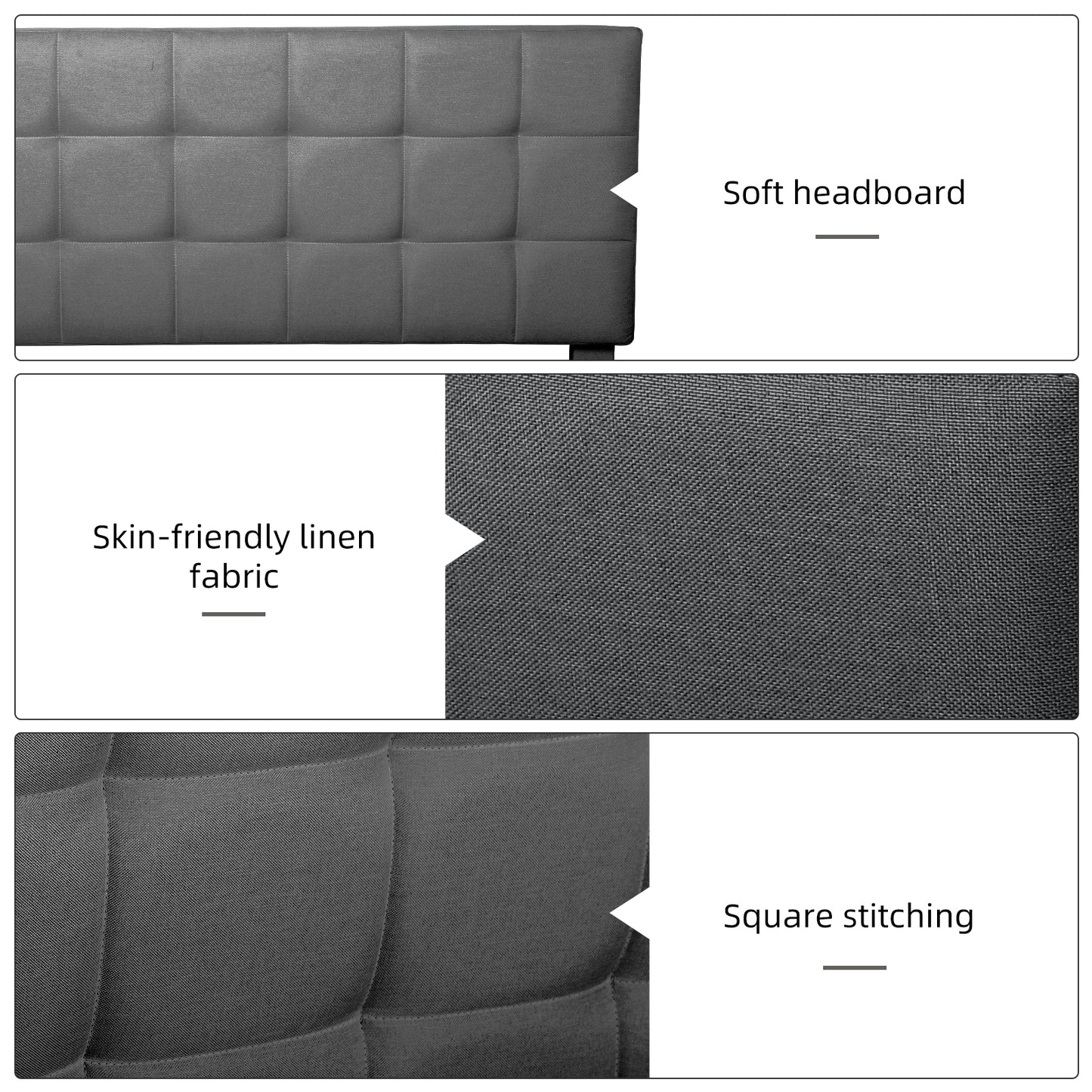 Queen Size LED Upholstered Platform Bed Linen- Grey