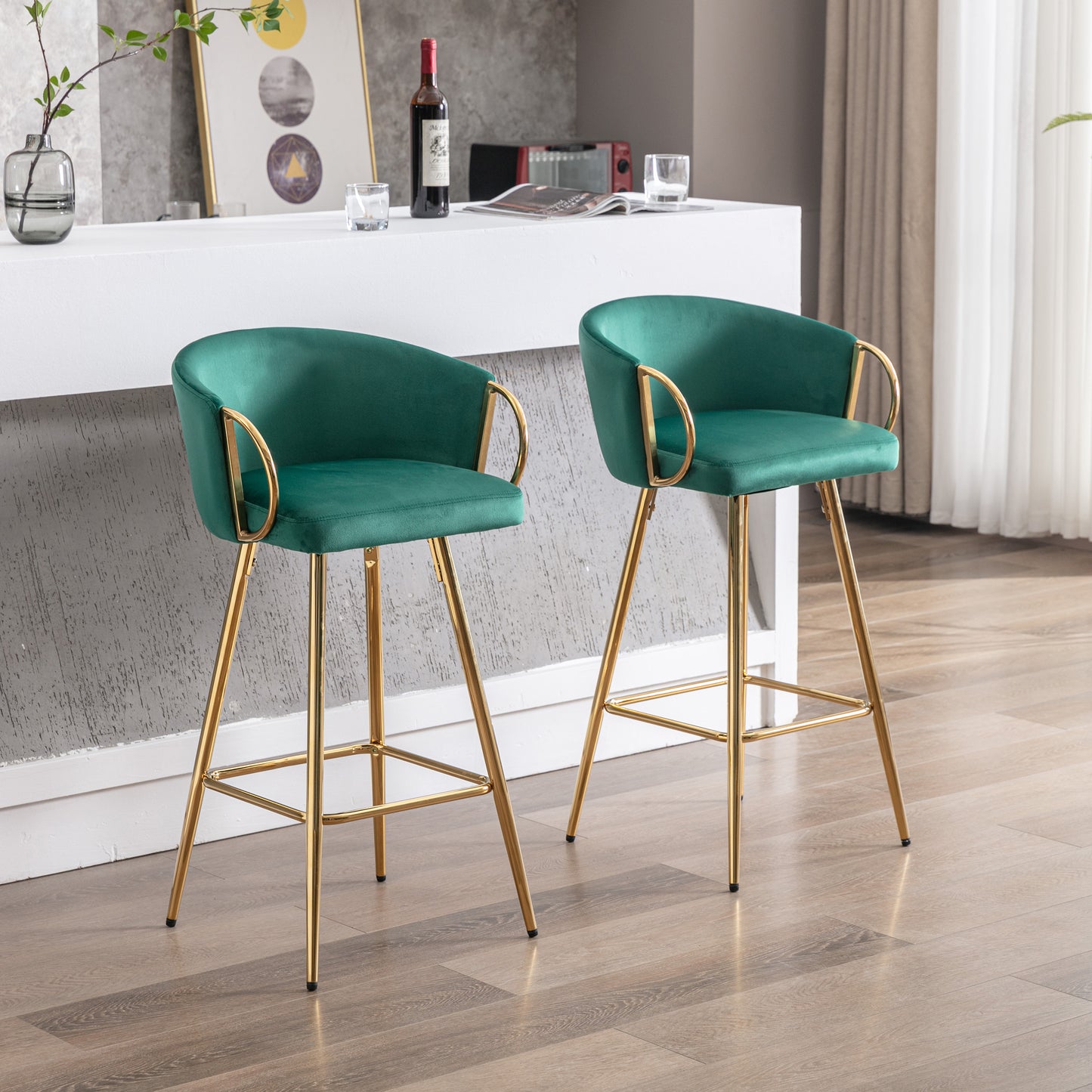 26 Inch Set of 2 Green Bar Stools