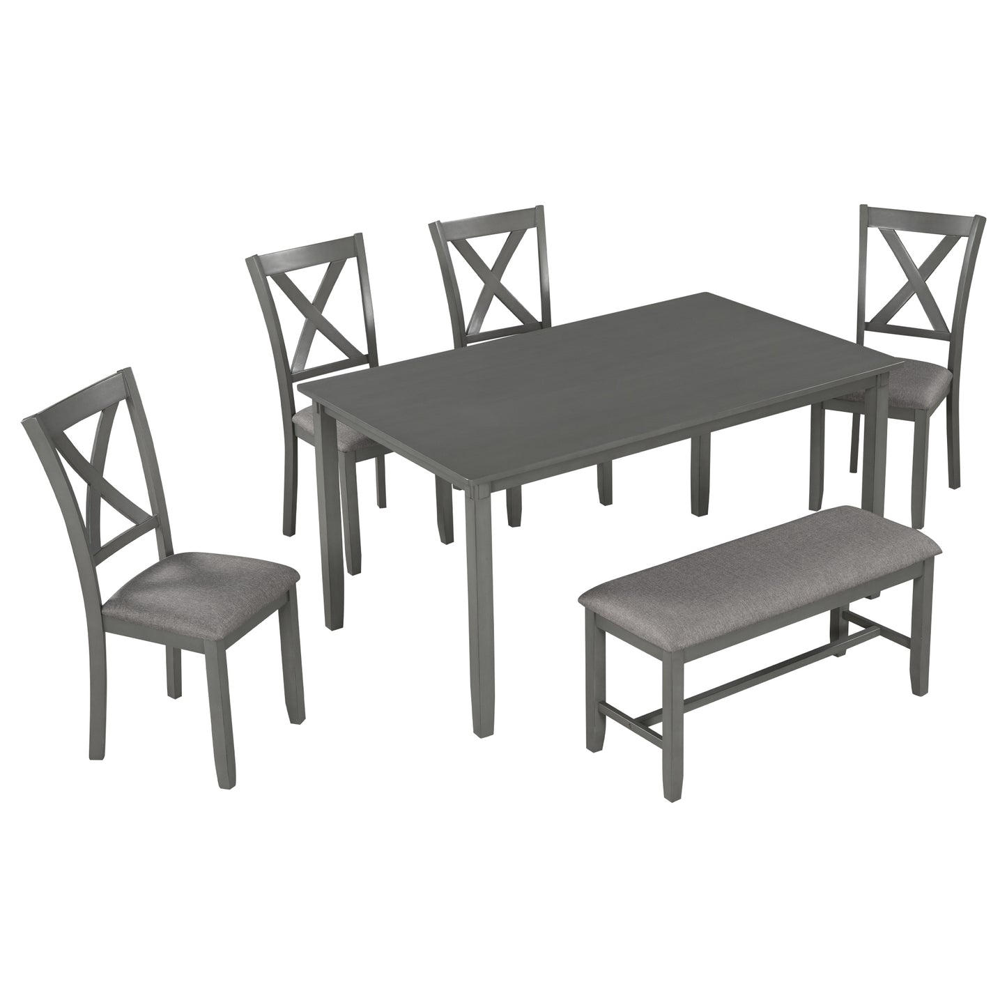 TREX 6-Piece Kitchen Dining Table Set Wooden Rectangular Dining Table