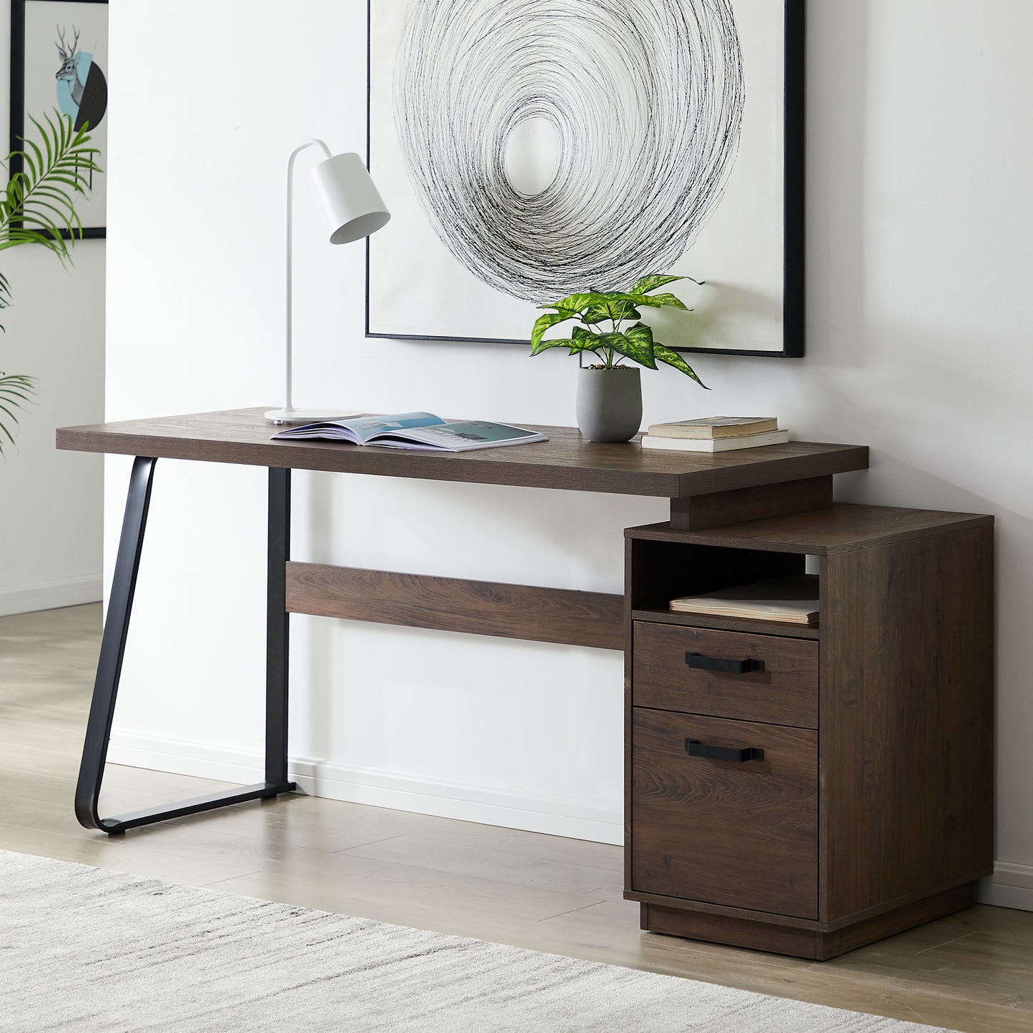 Home Office Computer Desk with Drawers, 65in