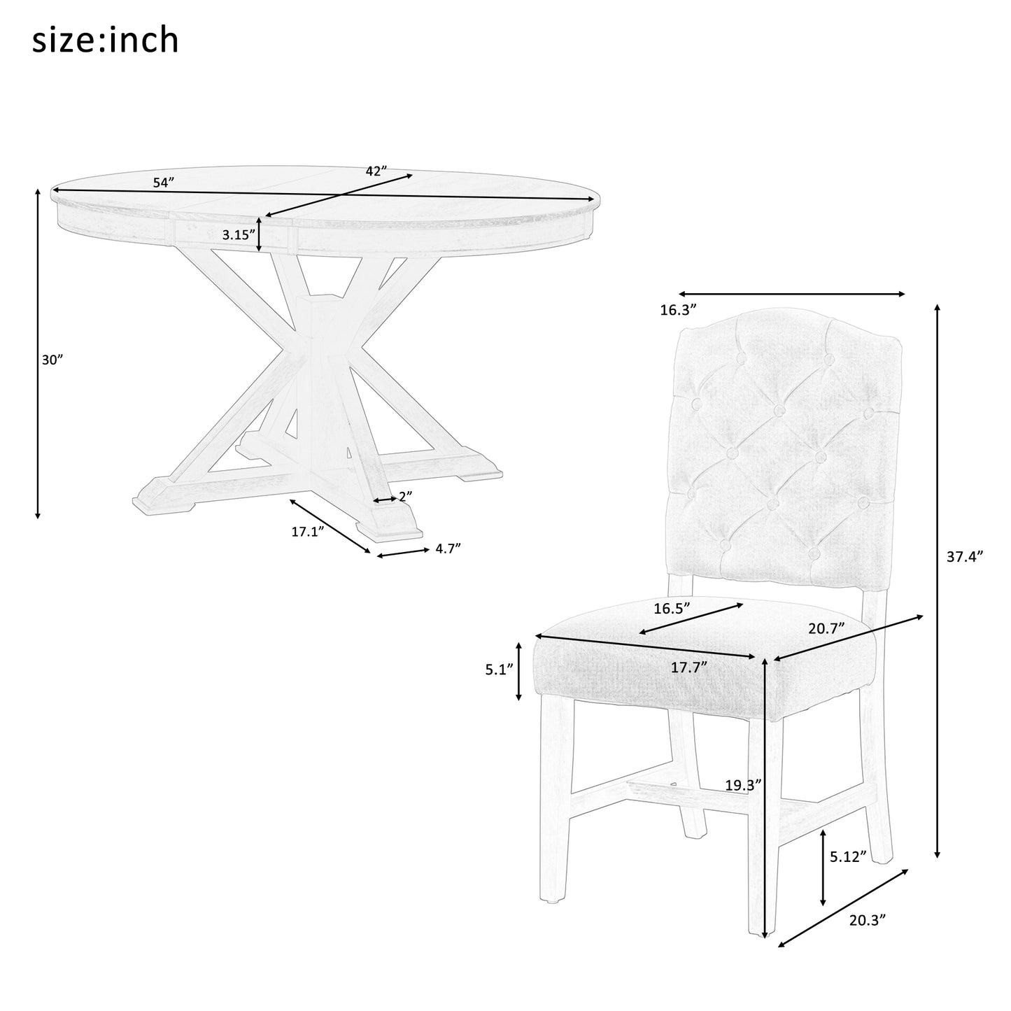 Retro Style Dining Table Set with Extendable Table and 4 Upholstered Chairs (Natural Wood Wash)