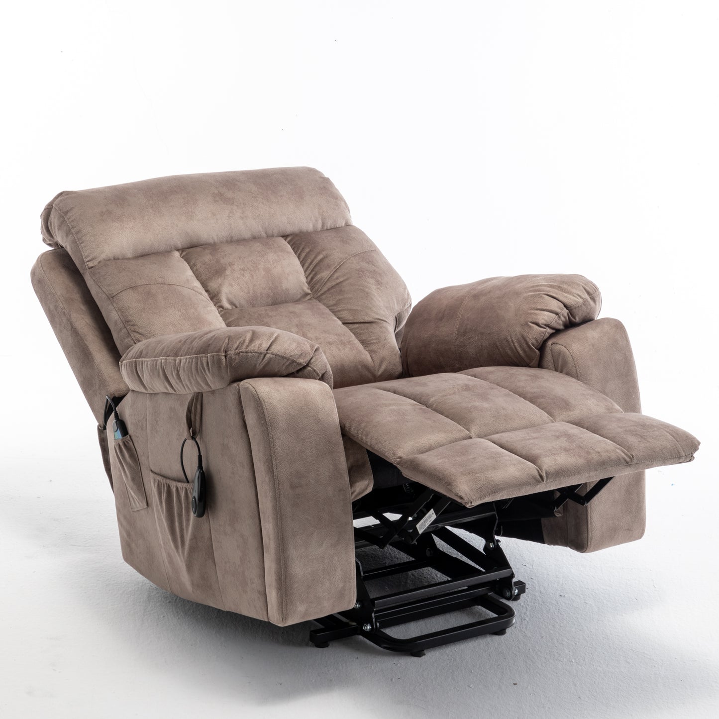 Velvet Power Lift Recliner Heated Zero Gravity Massage Chair with storage pockets - Beige+Brown