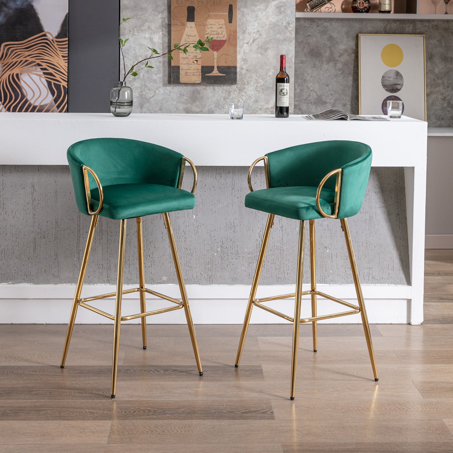 26 Inch Set of 2 Green Bar Stools