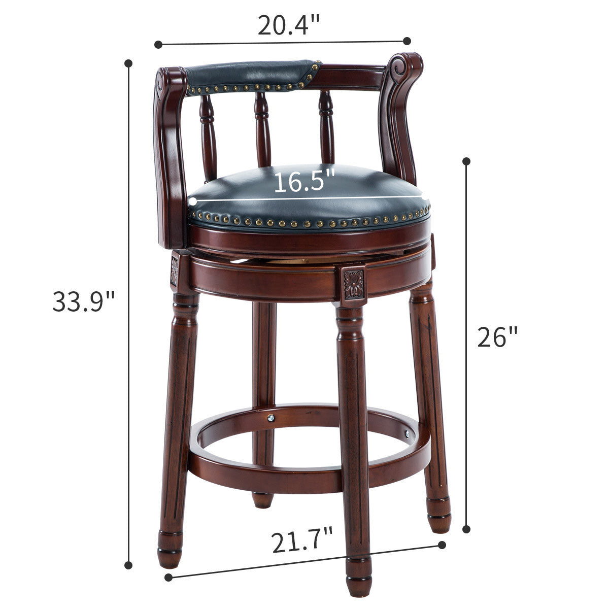 1pc Brown  26'' Cow Top Leather Wooden Bar Stool