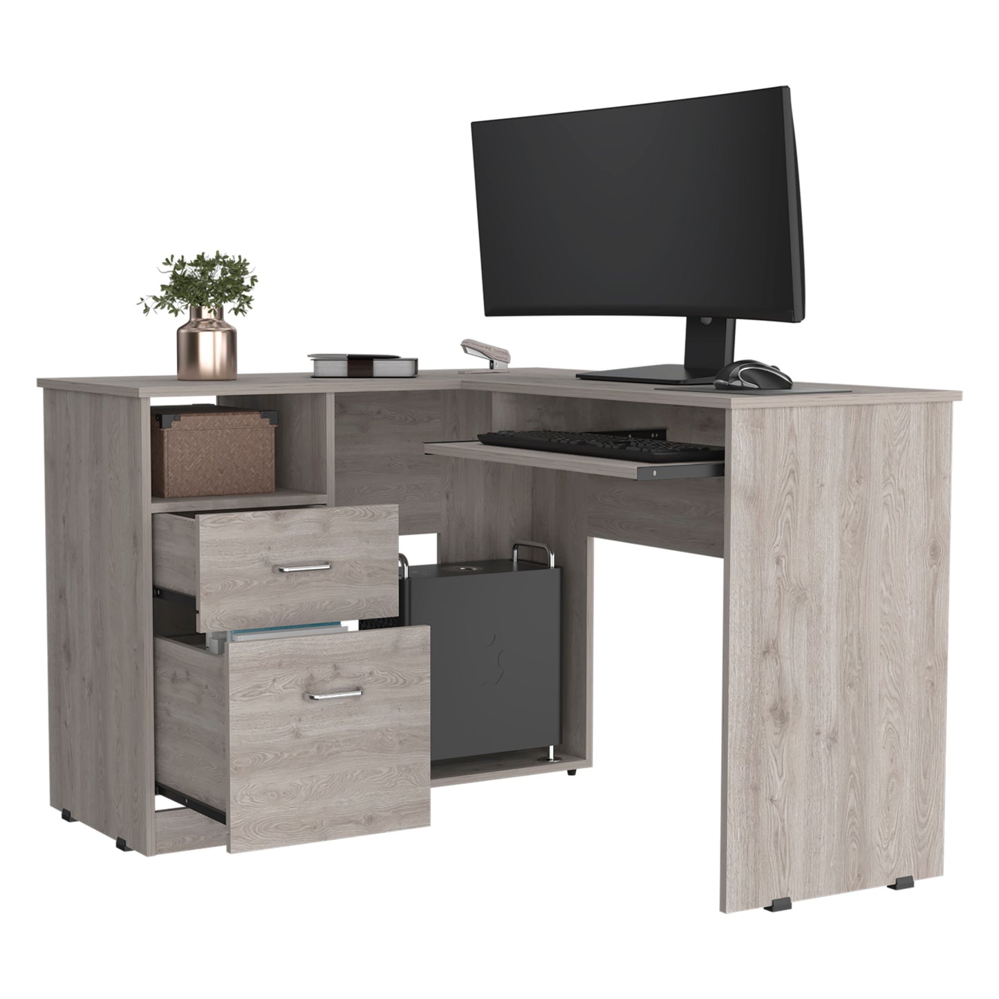 Glendale 2-Drawer 1-Shelf L-Shaped Computer Desk Light Grey