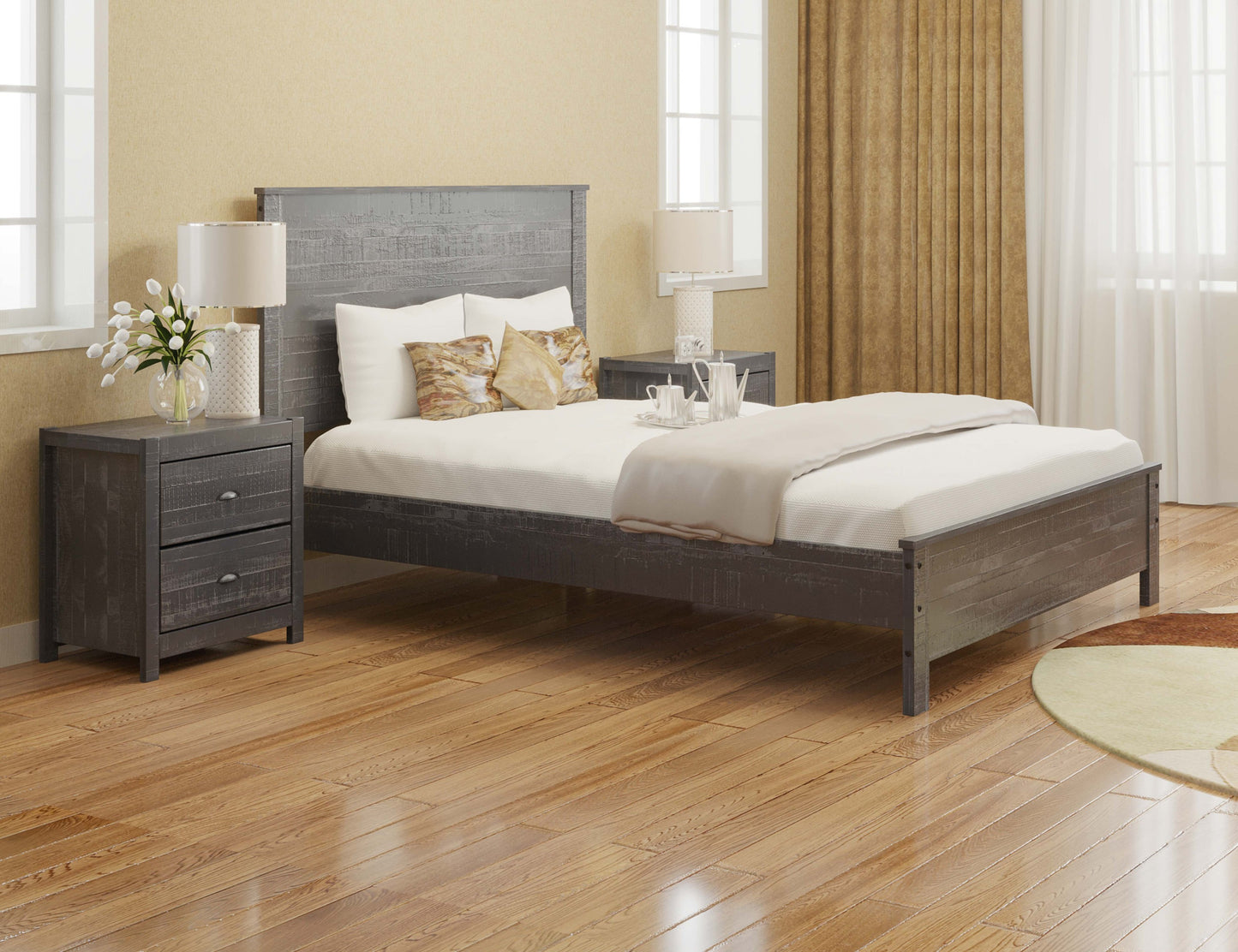 Albany Solid Wood Grey Bed Wooden-Full